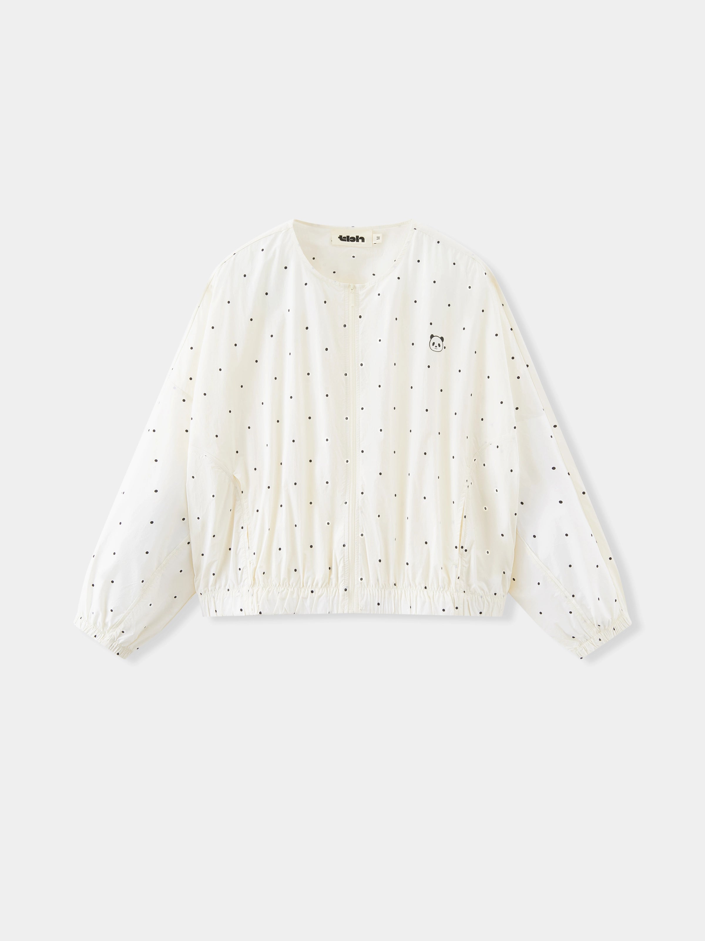 "Panda PomPom" Sun-pretective Round Neck Outdoor Jacket White Polka Dot