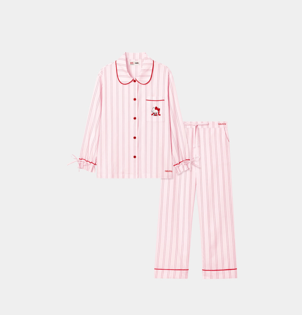 "Hello Kitty" Tencel Cotton Blend Loungewear Set – Pink Stripes