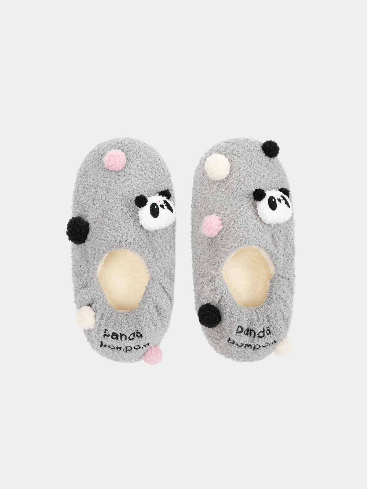 "panda pompom" Fluffy Slippers – Grey