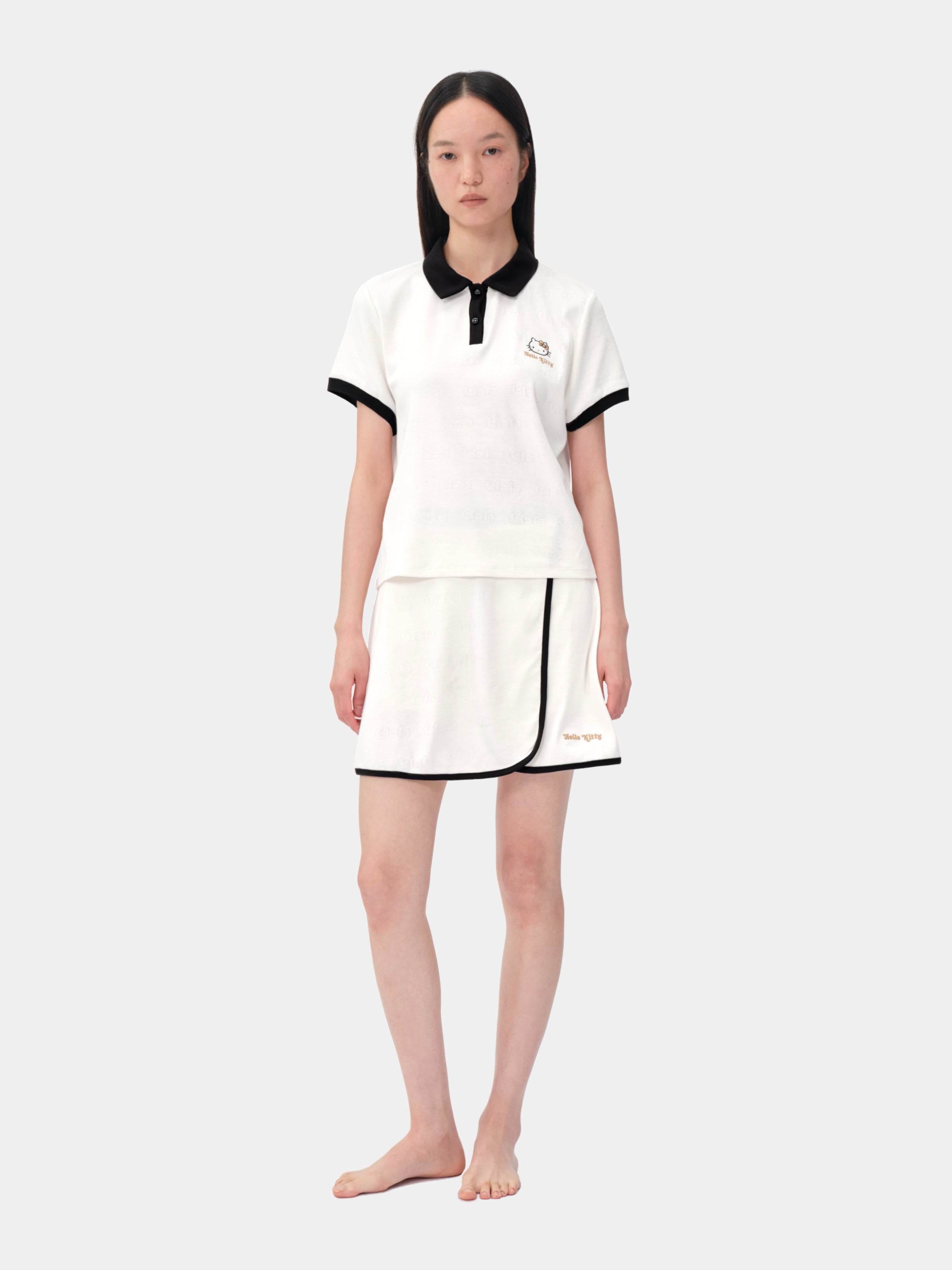 "Hello Kitty" Stretch Cotton Jersey Polo Skort Set – Pearl White