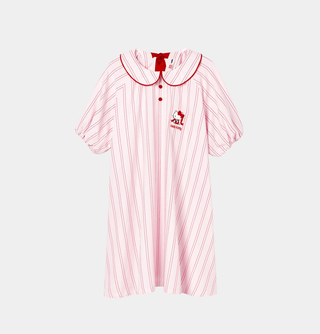 "Hello Kitty" Tencel Cotton Blend Short Nightgown Pink Stripes