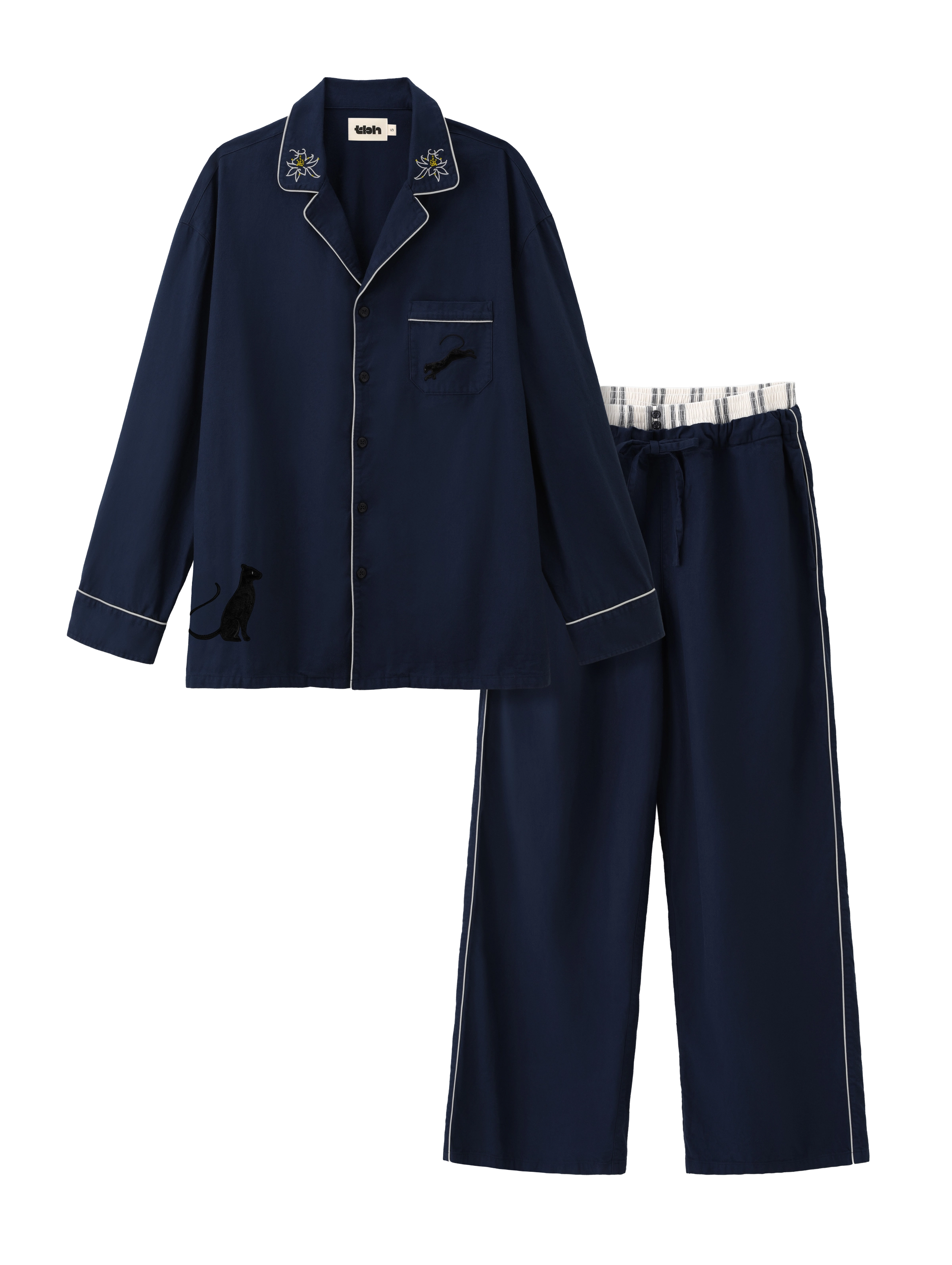 “Urban Jungle” Thickened Cotton Flannel Loungewear Set Night Blue