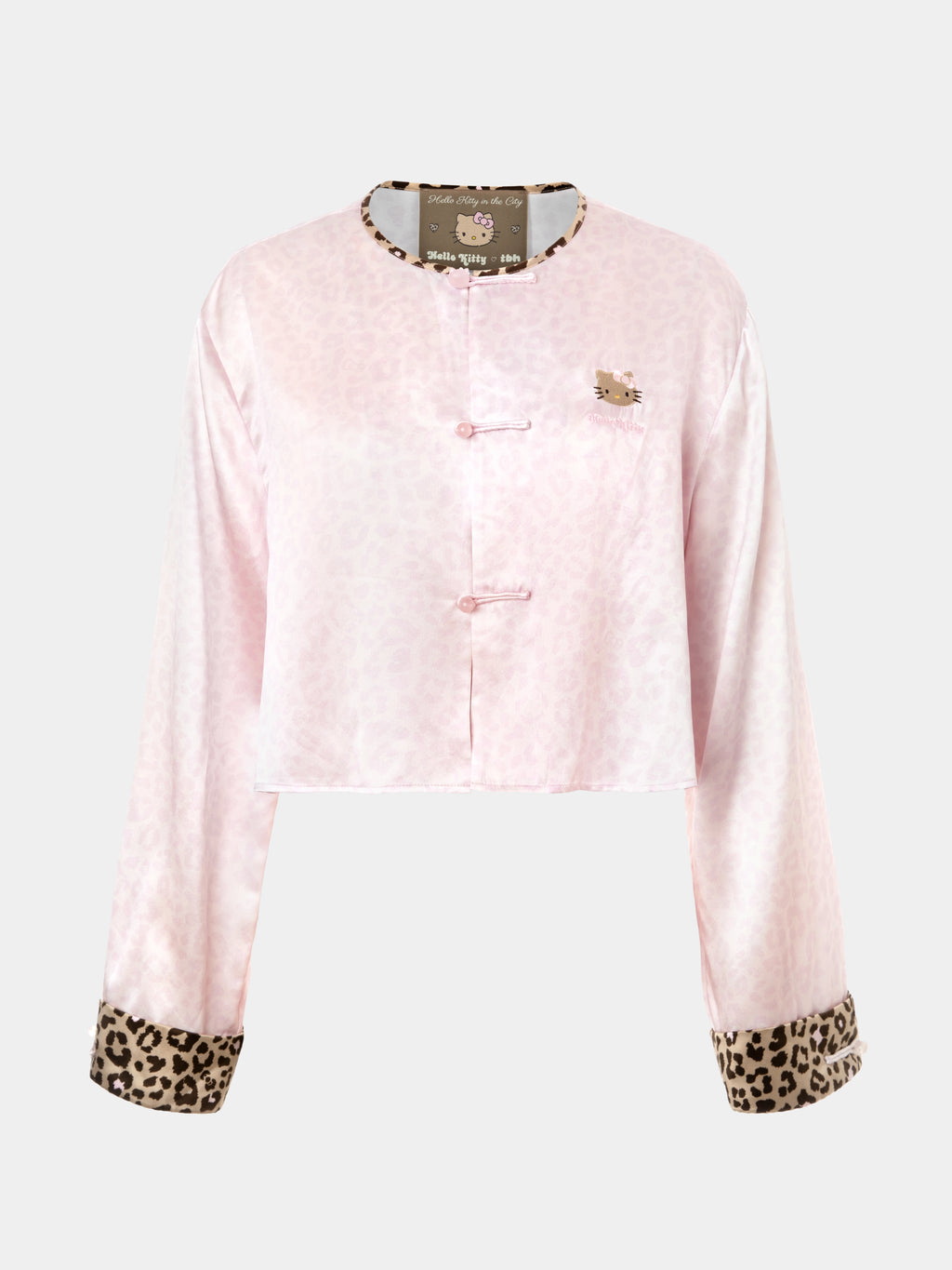"Hello Kitty" Premium Heavy Mulberry Silk Chinese-Style Short Top – Pink Leopard