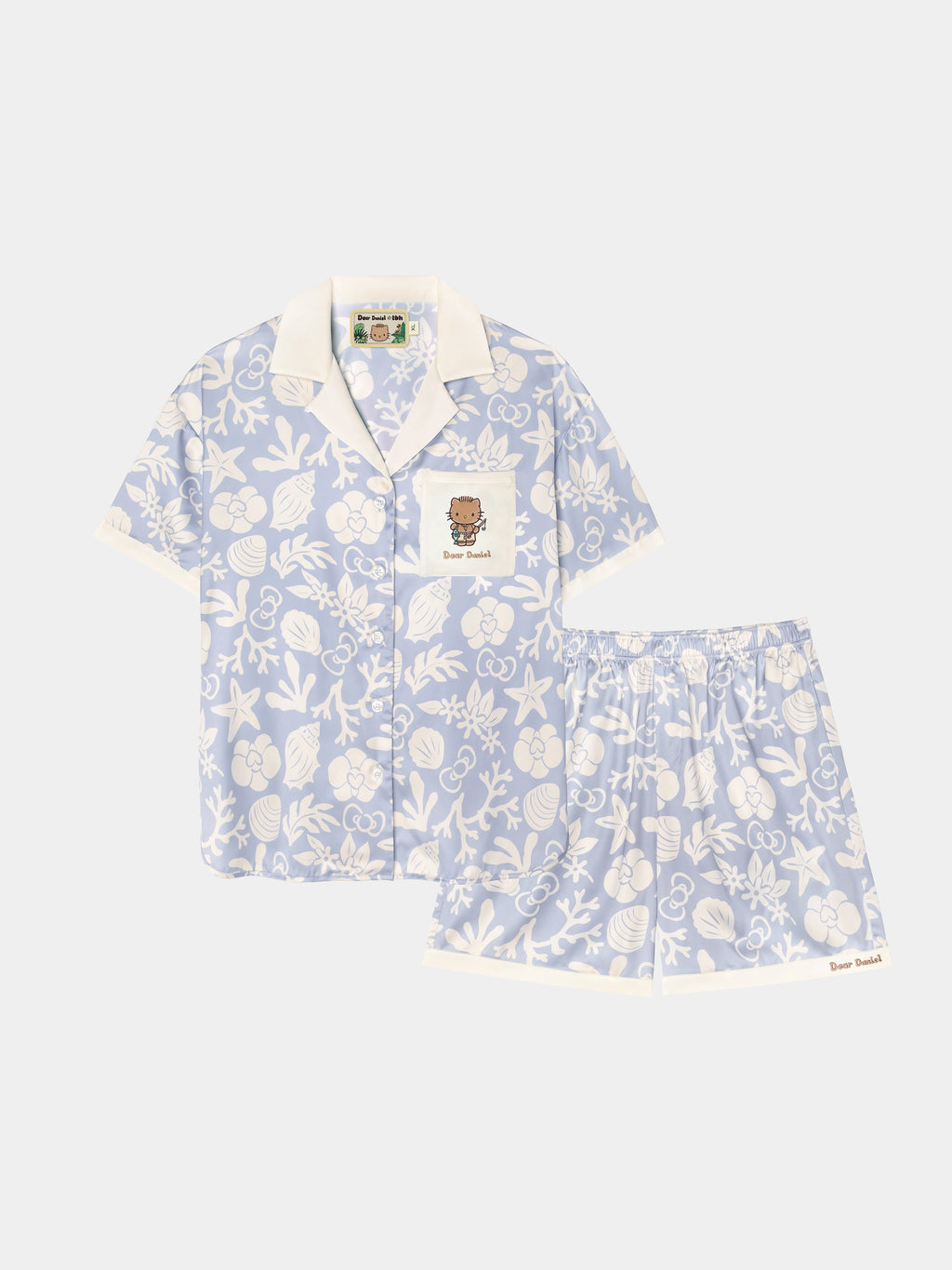 "Dear Daniel" Satin Loungewear Set Short Sleeve & Shorts – Breezy Blue