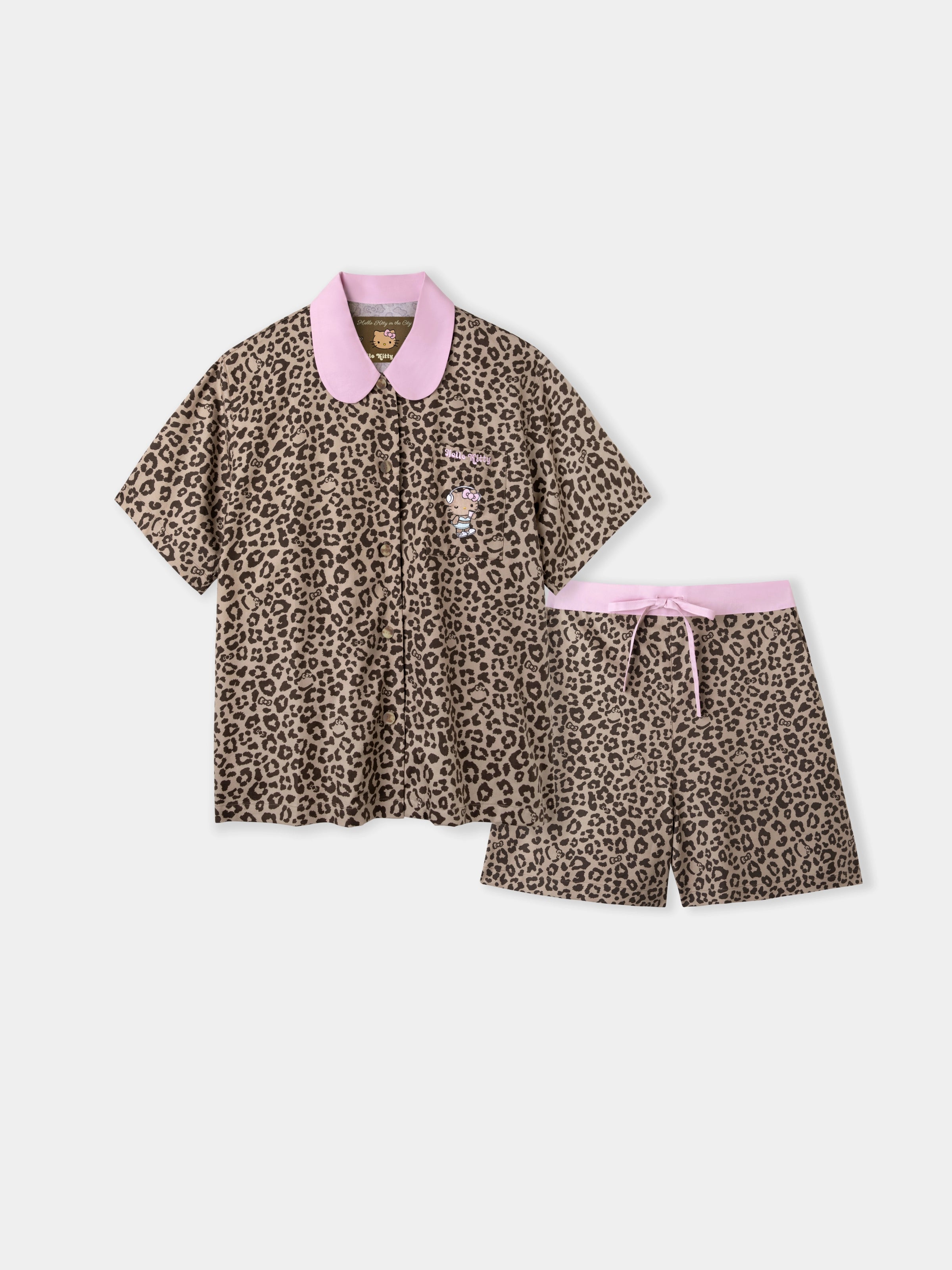 "Hello Kitty" Tencel Cotton Blend Short Sleeve Loungewear Set – Leopard