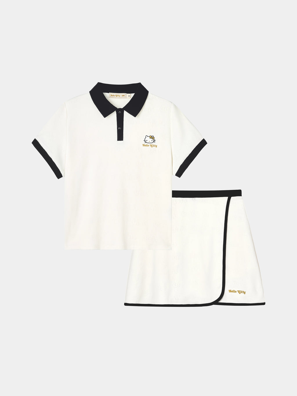 "Hello Kitty" Stretch Cotton Jersey Polo Skort Set – Pearl White