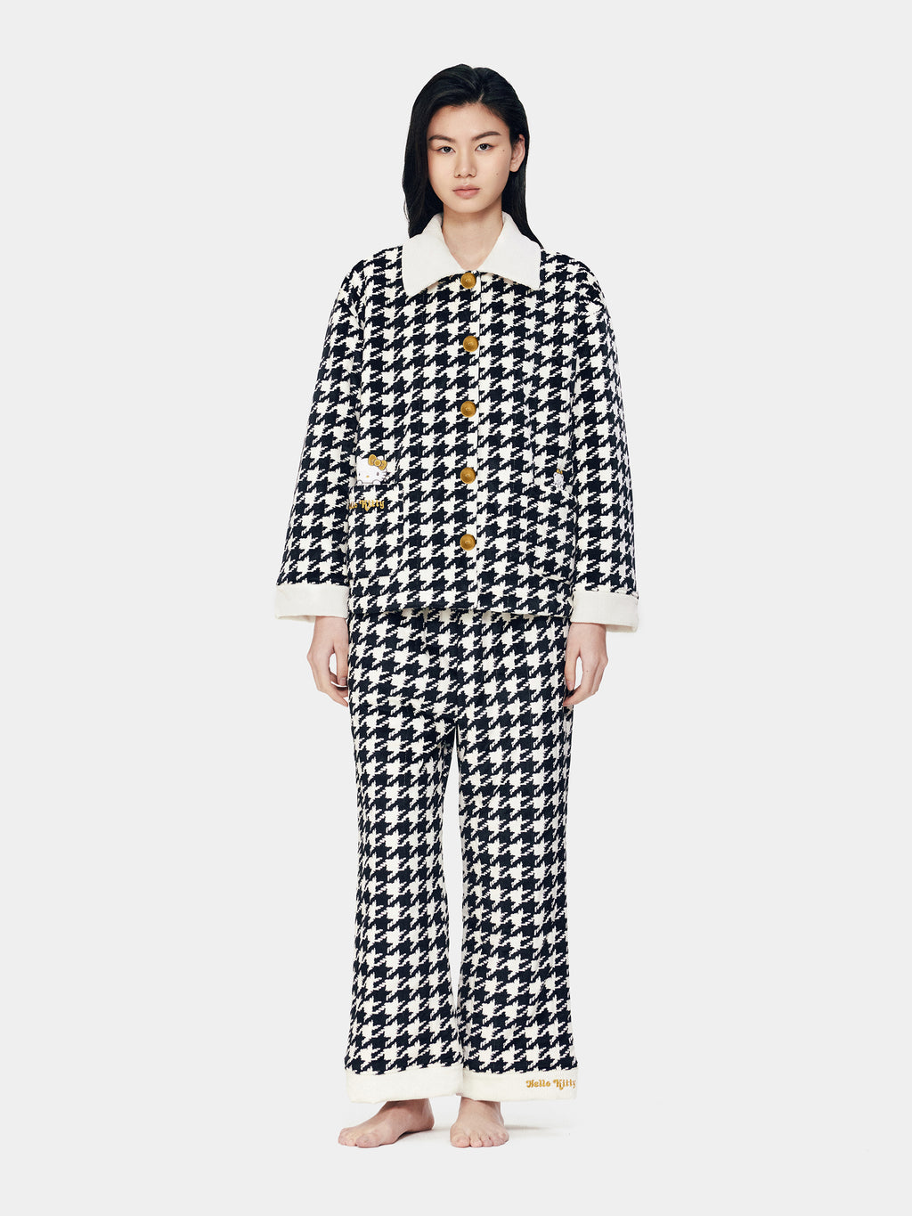 "Hello Kitty" Fleece Quilted Loungewear Set Houndstooth