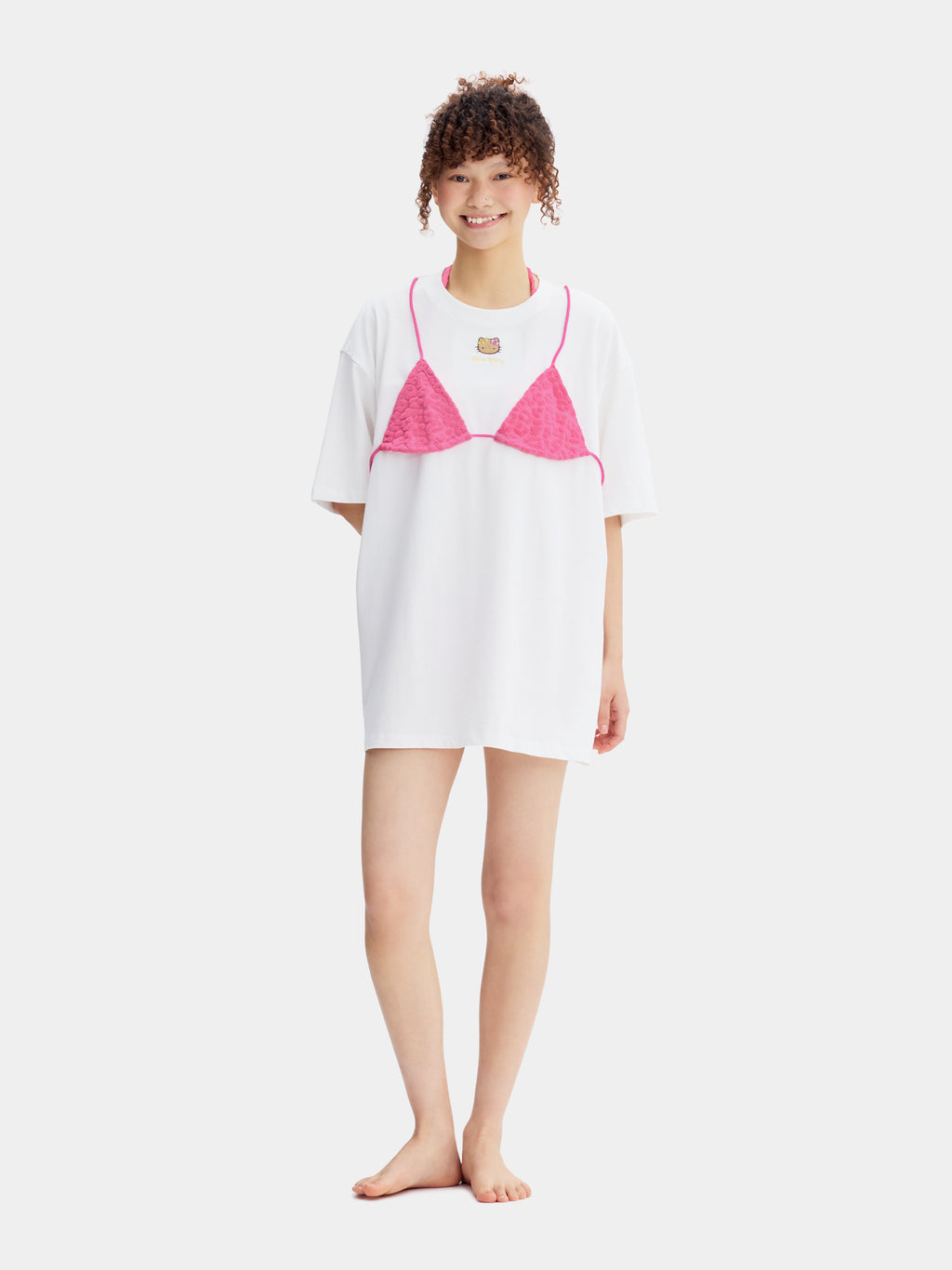 "Hello Kitty" Bikini Print T-Shirt – Hot Pink Leopard