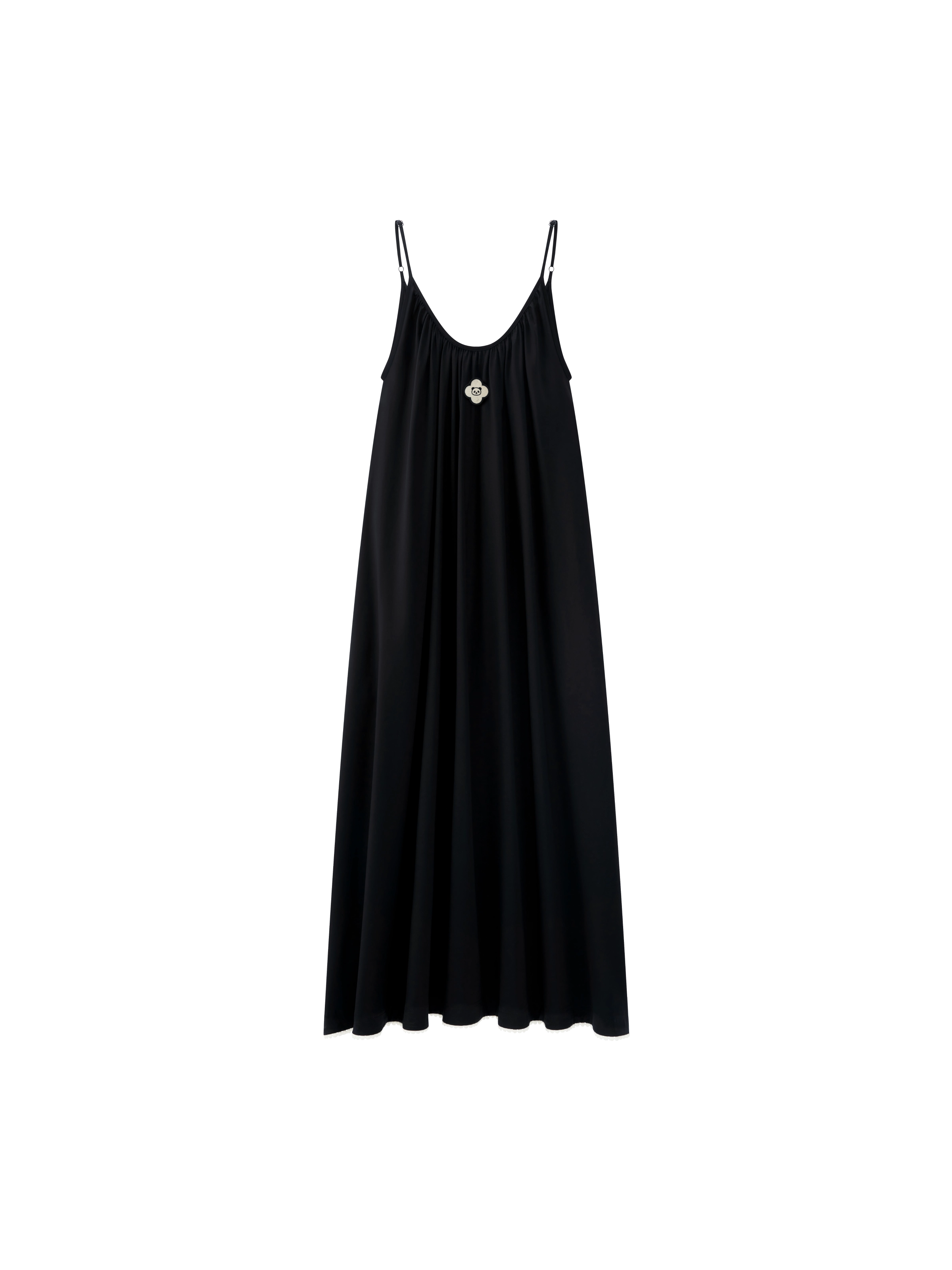 "Panda PomPom" Tencel Cotton Blend Slip Nightgown Black