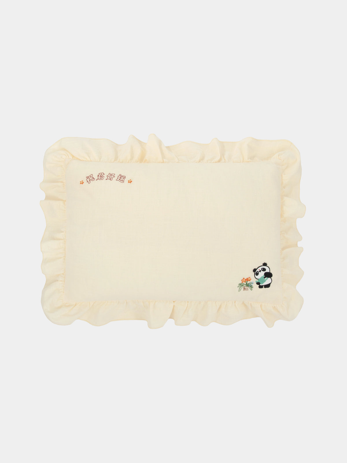 "panda pompom" Embroidered Buckwheat Pillow – Cream White