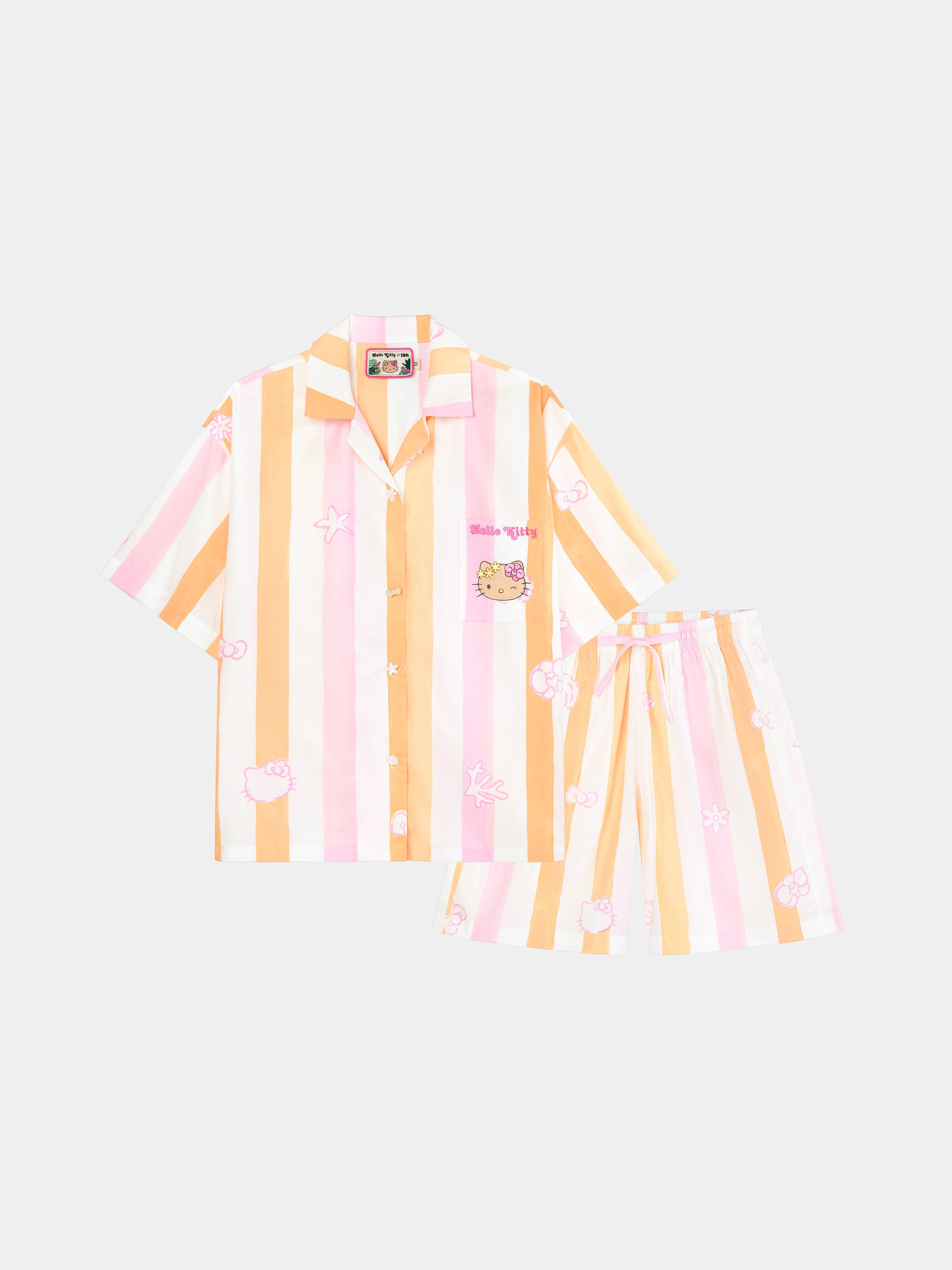 "Hello Kitty" Tencel Cotton Blend Loungewear Set Short Sleeve & Shorts – Coral Pink