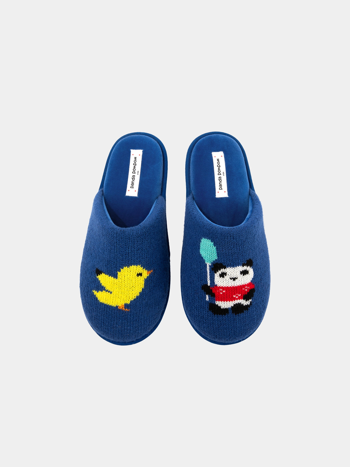 "panda pompom" Fluffy Slippers – Blue