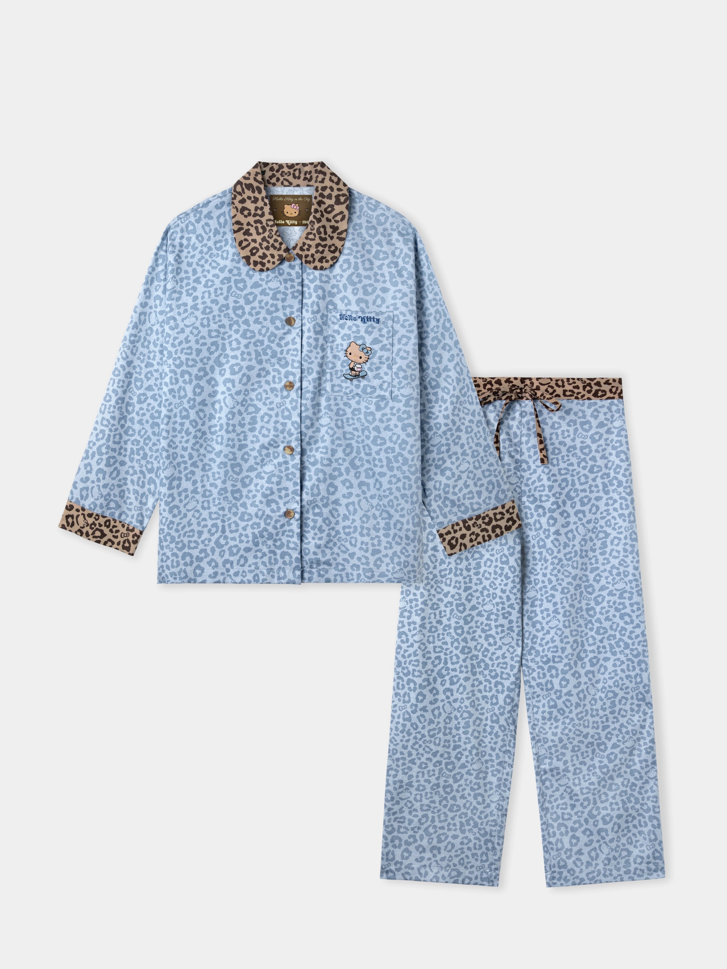 "Hello Kitty" Tencel Cotton Blend Loungewear Set – Denim Leopard
