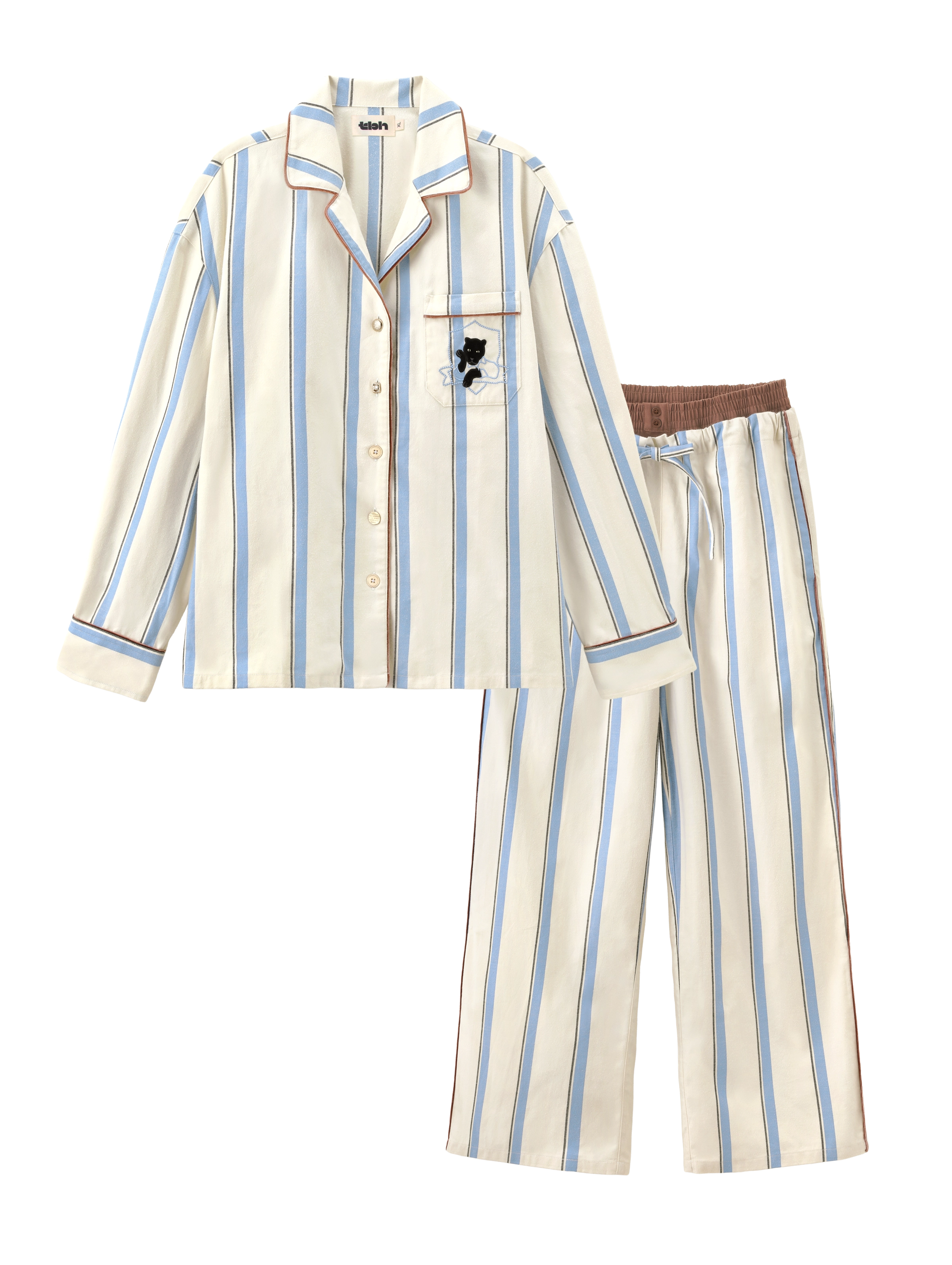 “Urban Jungle” Thickened Cotton Flannel Loungewear Set Blue and White Stripes