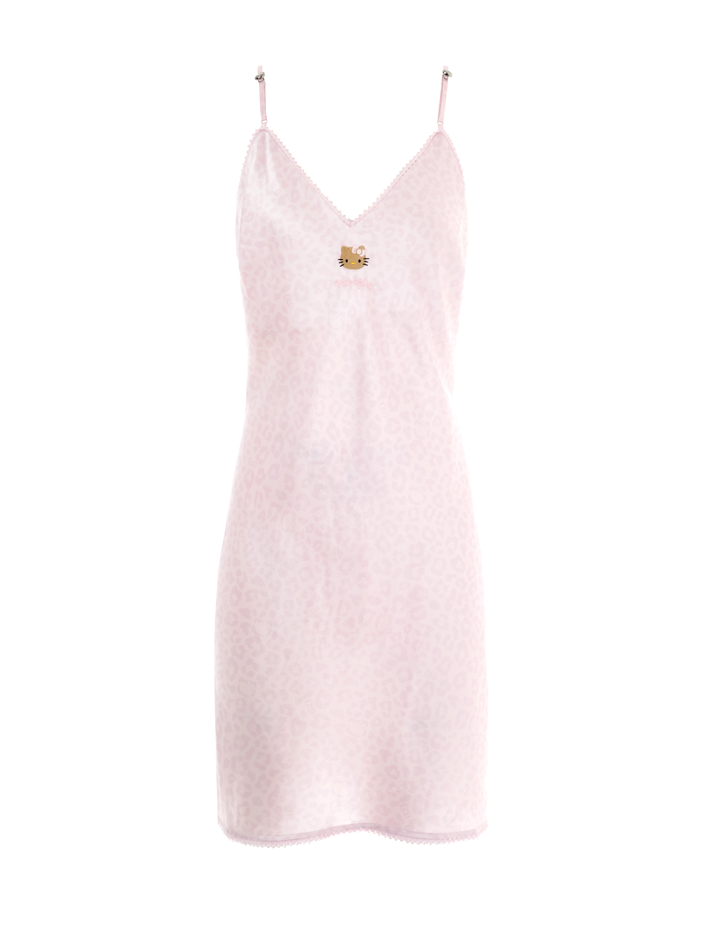 "Hello Kitty" Premium Heavy Mulberry Silk Spaghetti Strap Nightgown – Pink Leopard