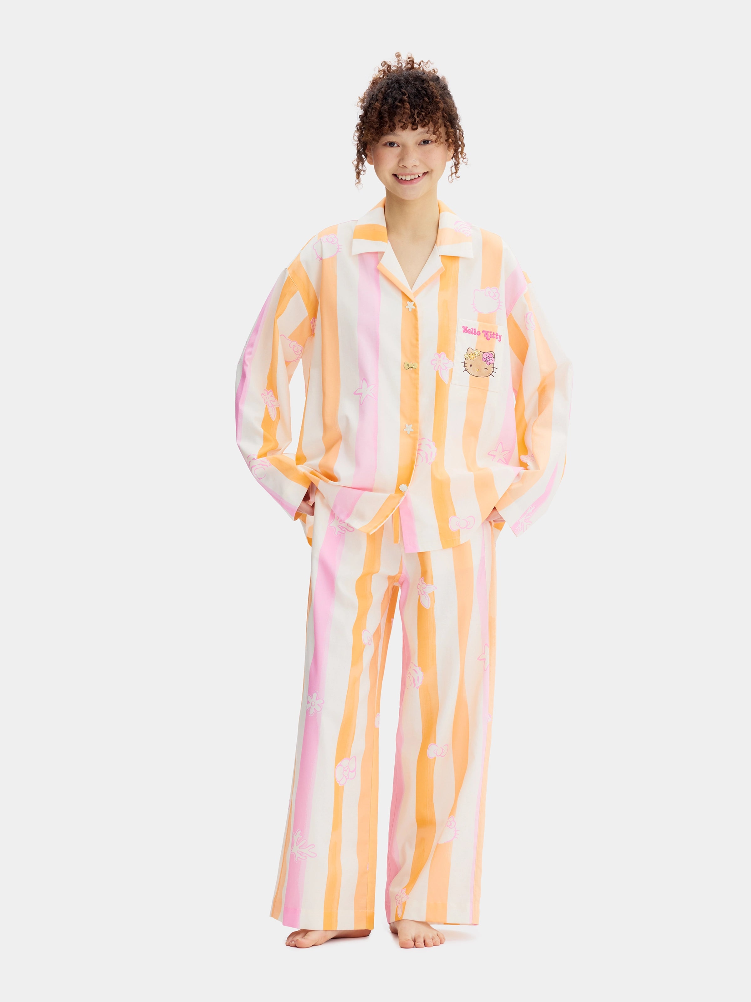 "Hello Kitty" Tencel Cotton Blend Loungewear Set Long Sleeve – Coral Pink