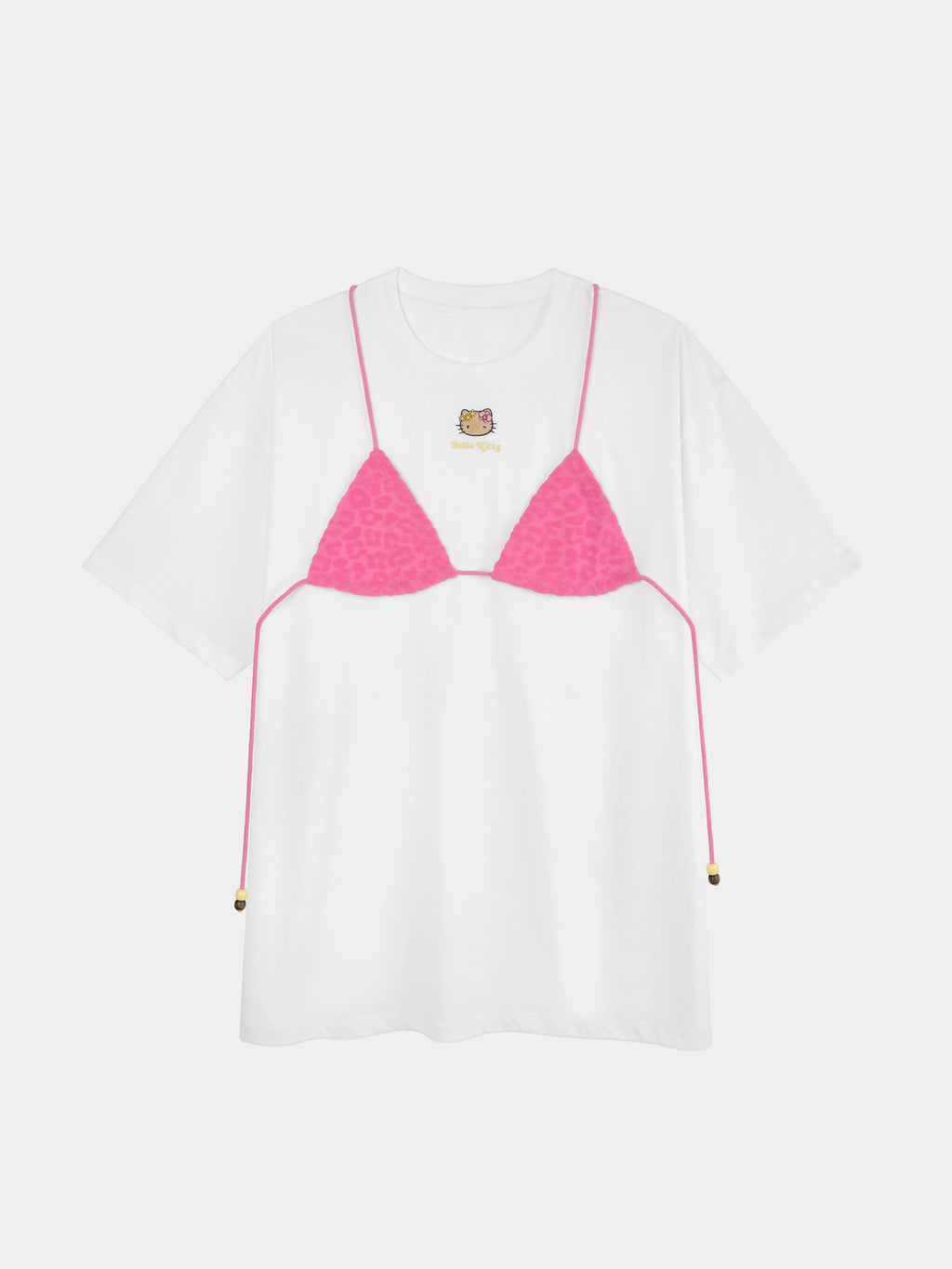 "Hello Kitty" Bikini Print T-Shirt – Hot Pink Leopard