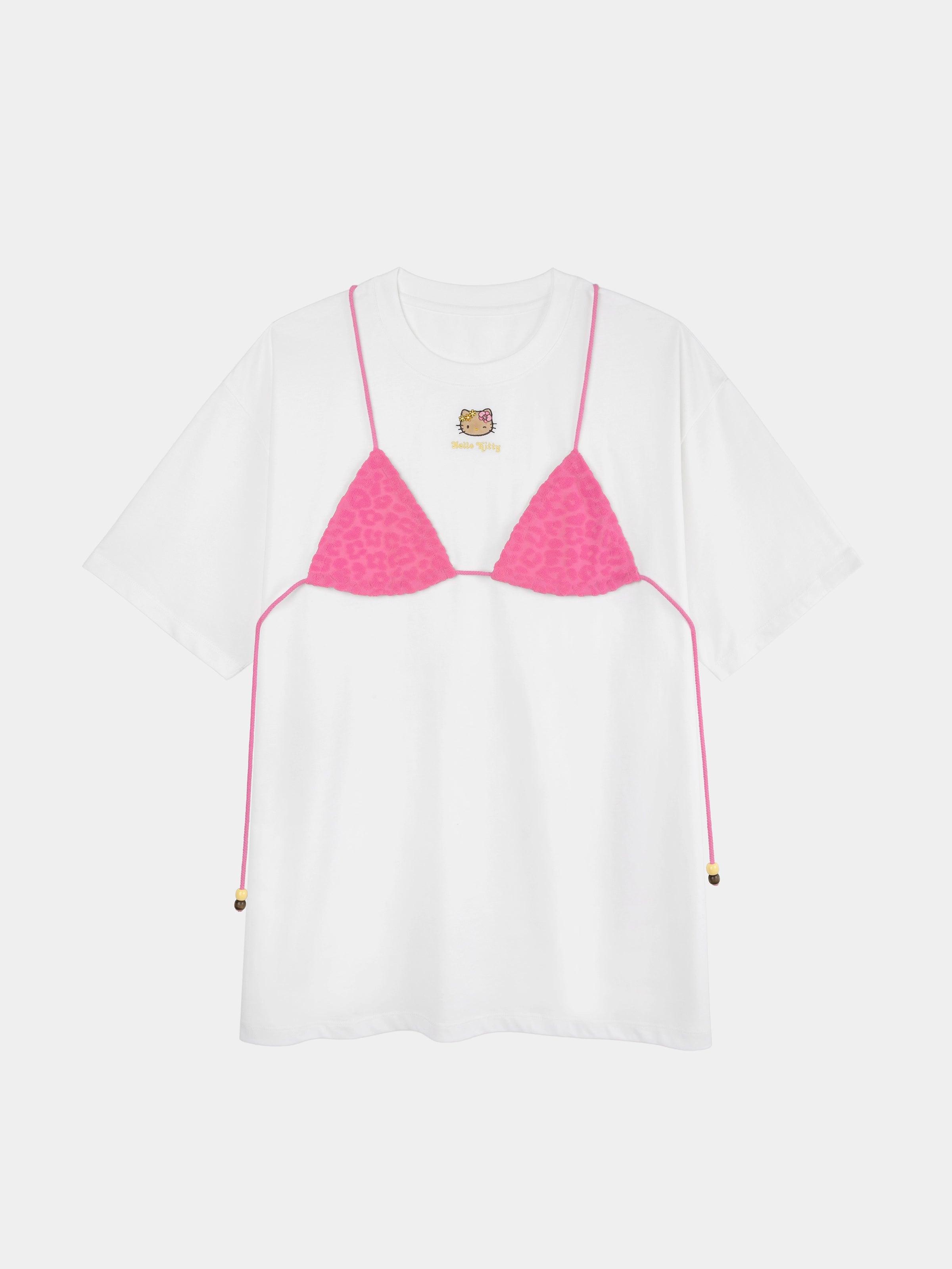 "Hello Kitty" Bikini Print T-Shirt – Hot Pink Leopard