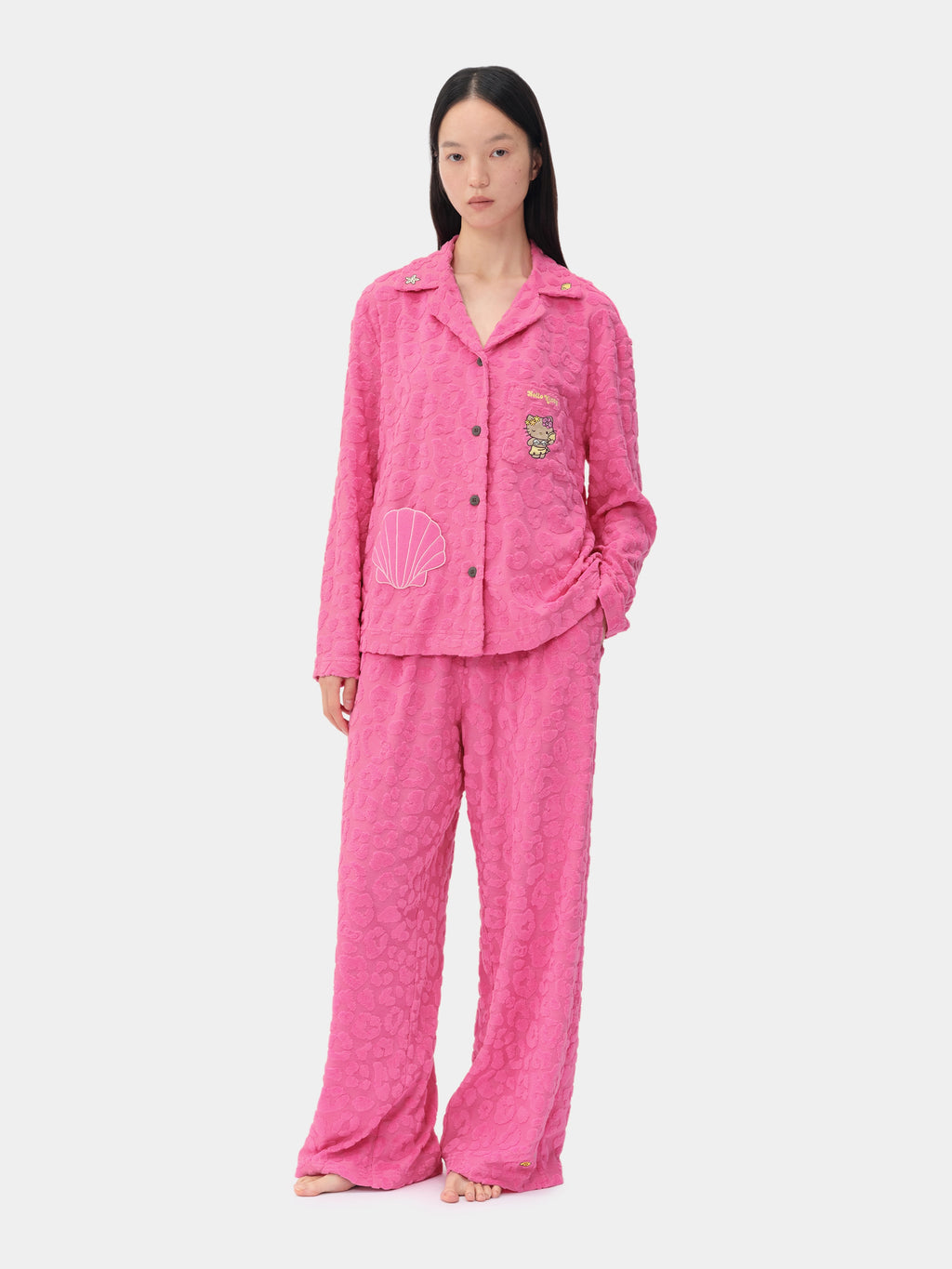 "Hello Kitty" Terry Loungewear Set Long Sleeve – Hot Pink Leopard