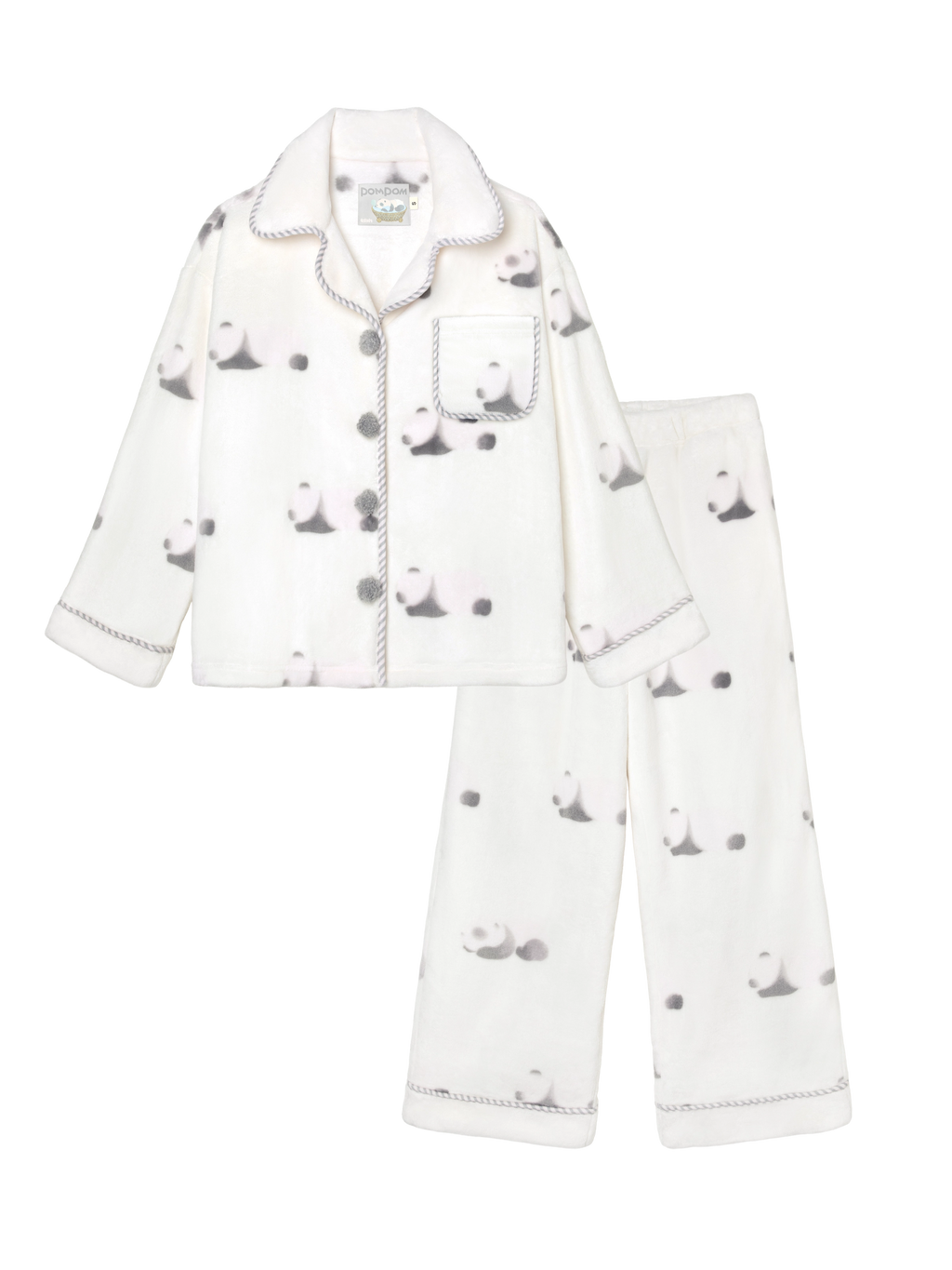 "Panda PomPom" Flannel Loungewear Set – Cream White