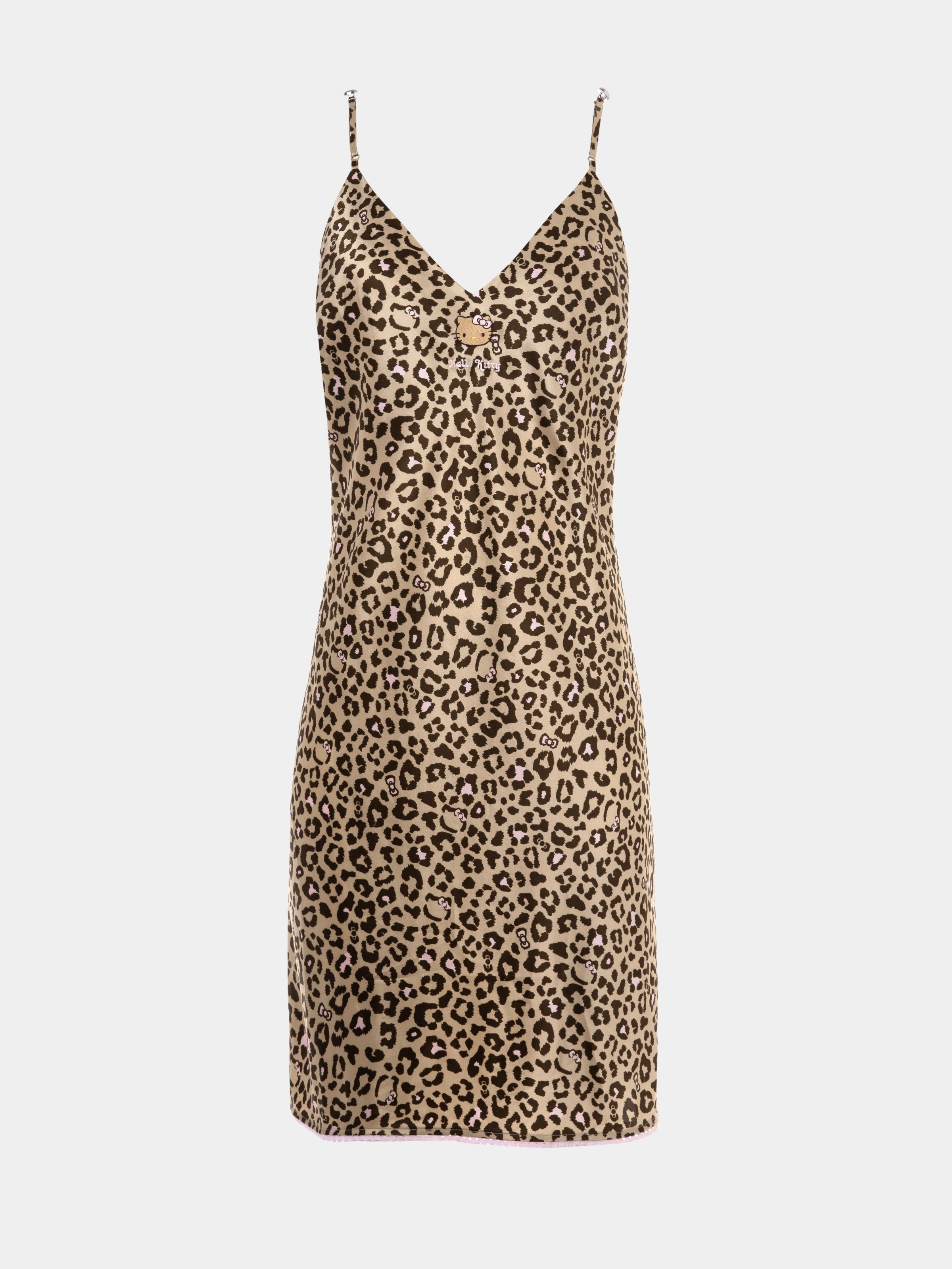 "Hello Kitty" Premium Heavy Mulberry Silk Spaghetti Strap Nightgown – Leopard