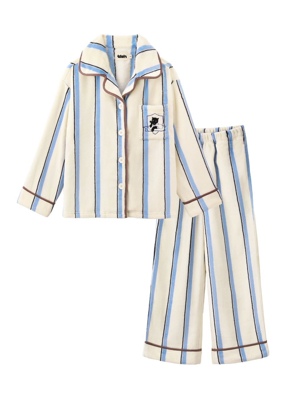 “Urban Jungle” Flannel Loungewear Set Blue and White Stripes