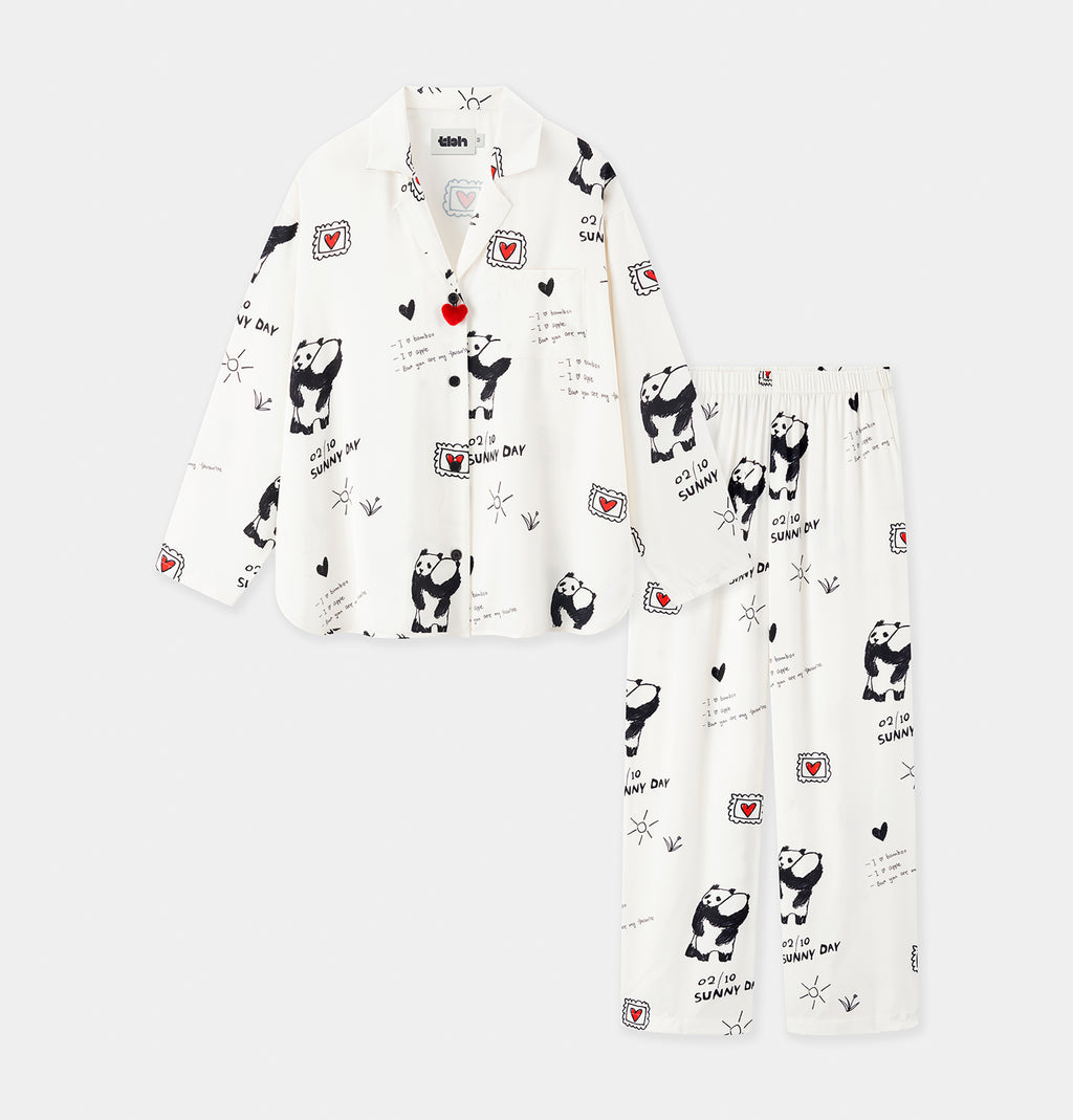 "Panda PomPom" Satin Loungewear Set – Flipped