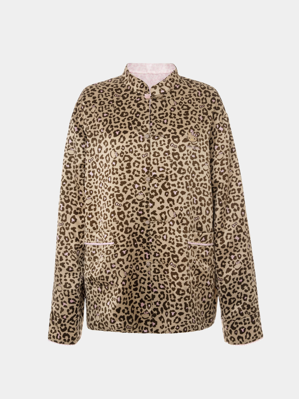 "Hello Kitty" Premium Heavy Mulberry Silk Chinese-Style Reversible Quilted Jacket – Leopard