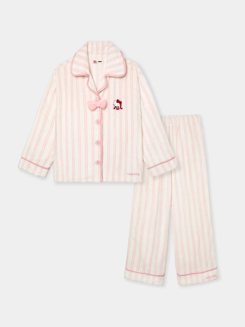 "Hello Kitty" Flannel Loungewear Set – Cream Stripes