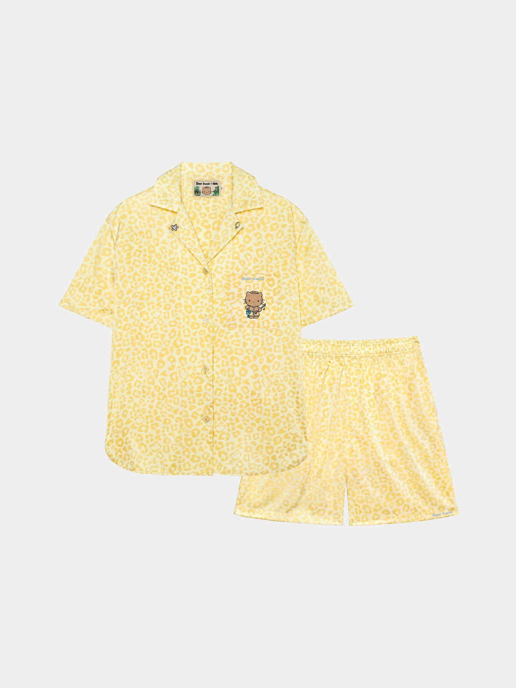 "Dear Daniel" Satin Loungewear Set Short Sleeve & Shorts – Sunbeam Leopard