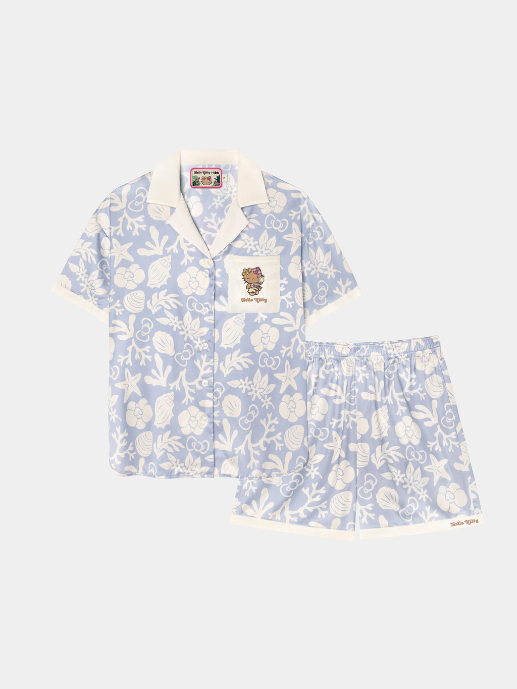 "Hello Kitty" Satin Loungewear Set Short Sleeve & Shorts – Breezy Blue
