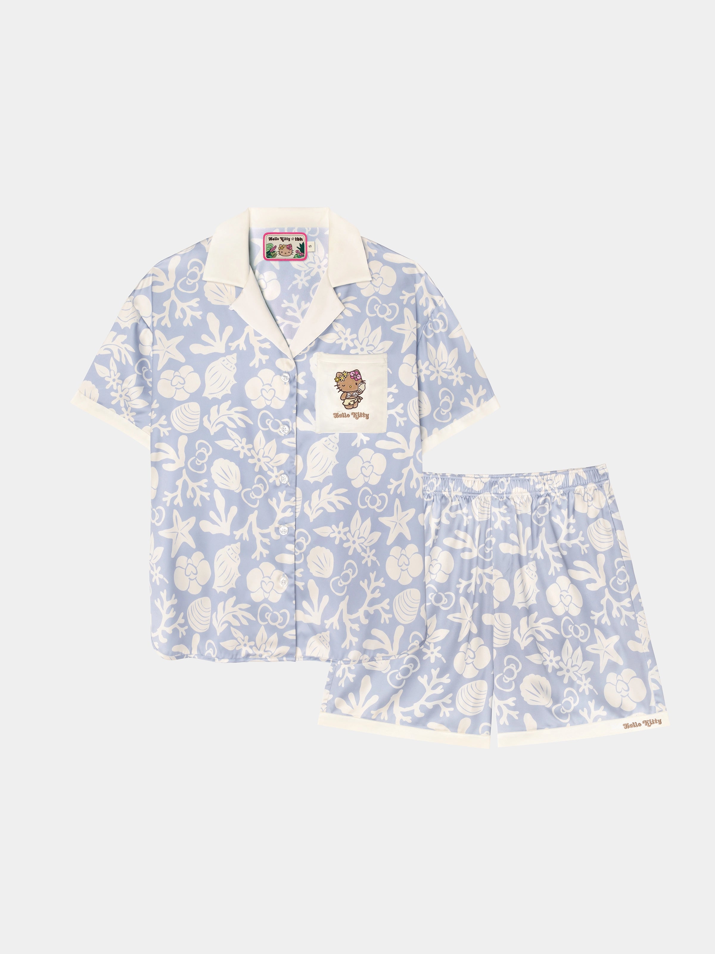 "Hello Kitty" Satin Loungewear Set Short Sleeve & Shorts – Breezy Blue