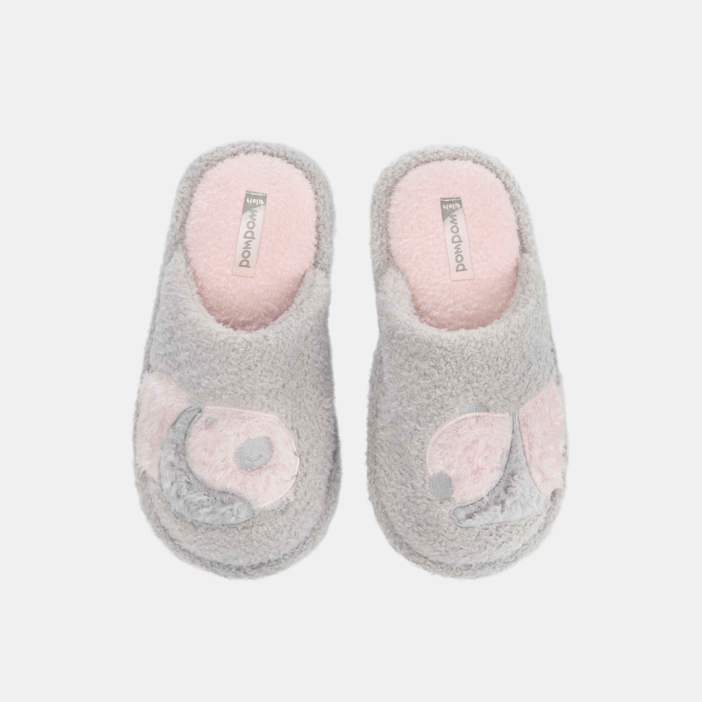 “Panda PomPom”Fluffy Slipper Gray