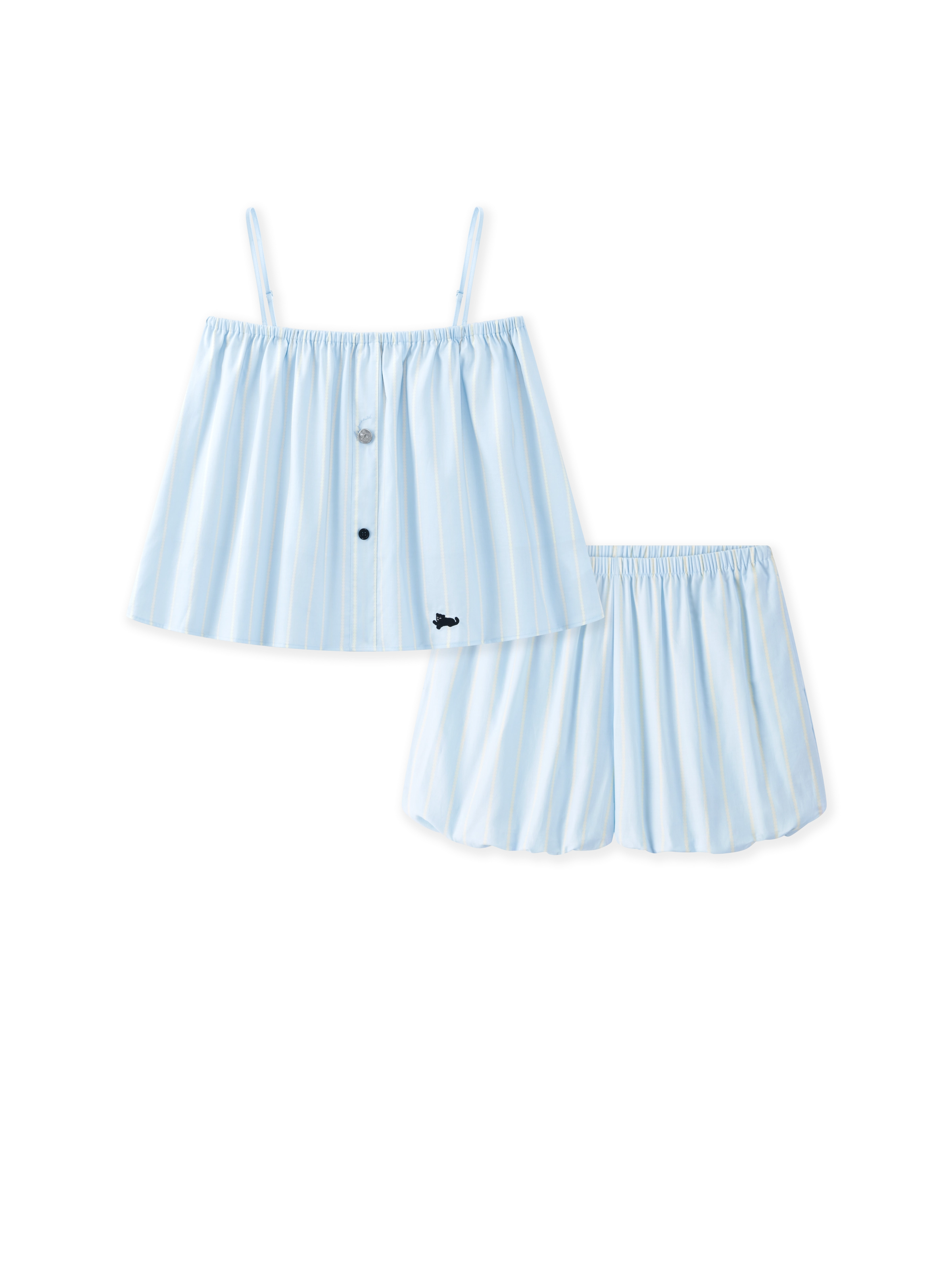 “Urban Jungle” Tencel Cotton Blend Spaghetti Strap Top and Shorts Pajama Set Water Blue