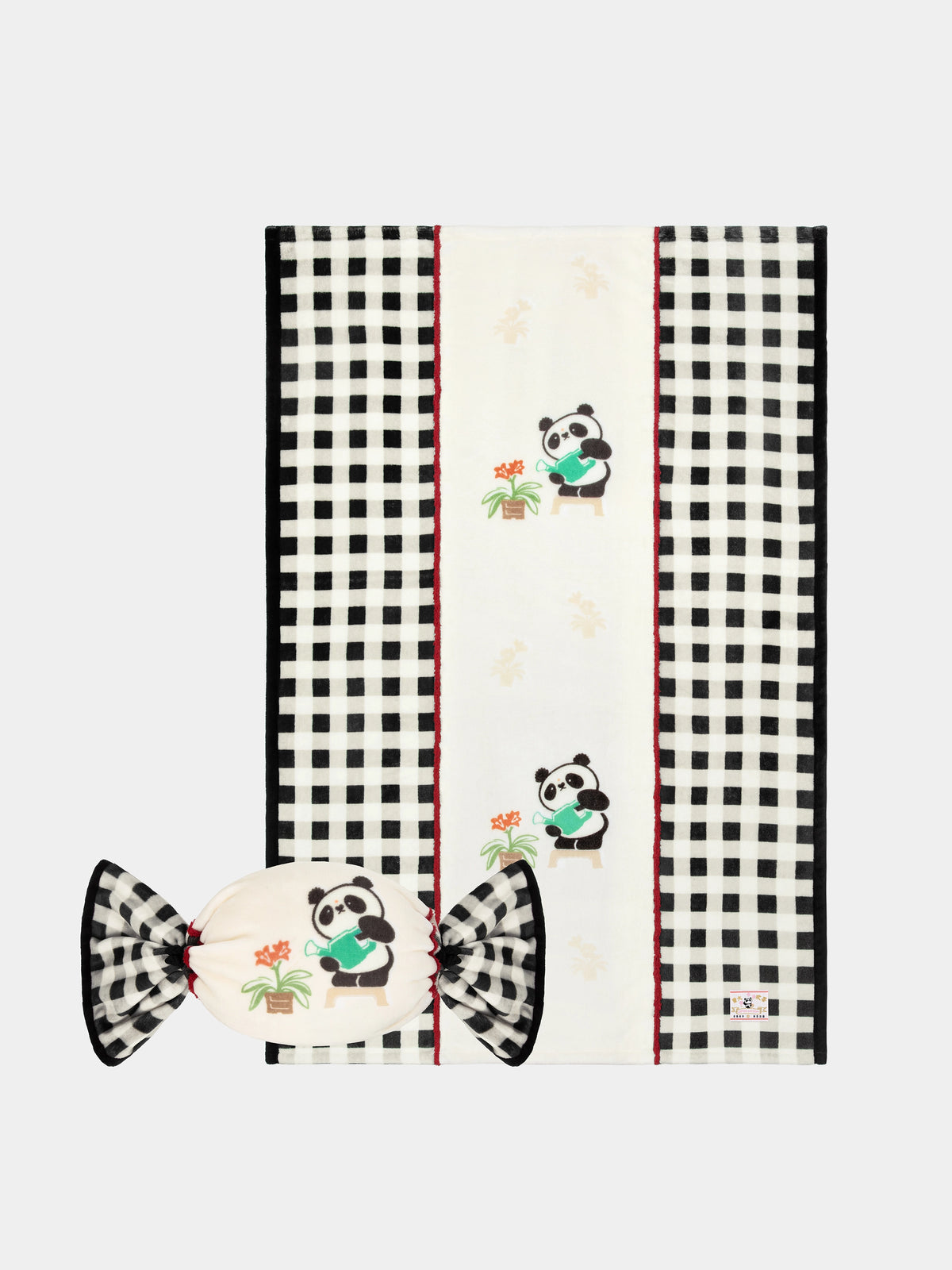"panda pompom" 2-in-1 Flannel Blanket / Cushion – Retro Candy