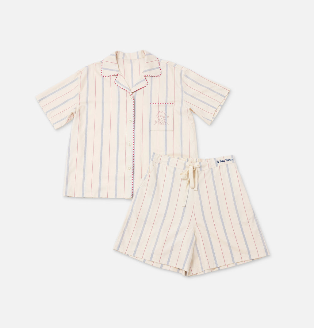 "Le Petit Prince" Tencel Cotton Blend Short Sleeve Loungewear Set Red and Blue Stripes