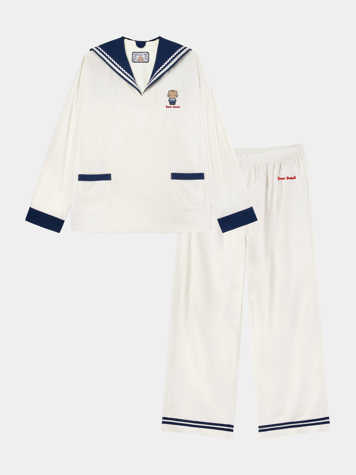 "Dear Daniel" Cotton Sailor Collar Loungewear Set Long Sleeve