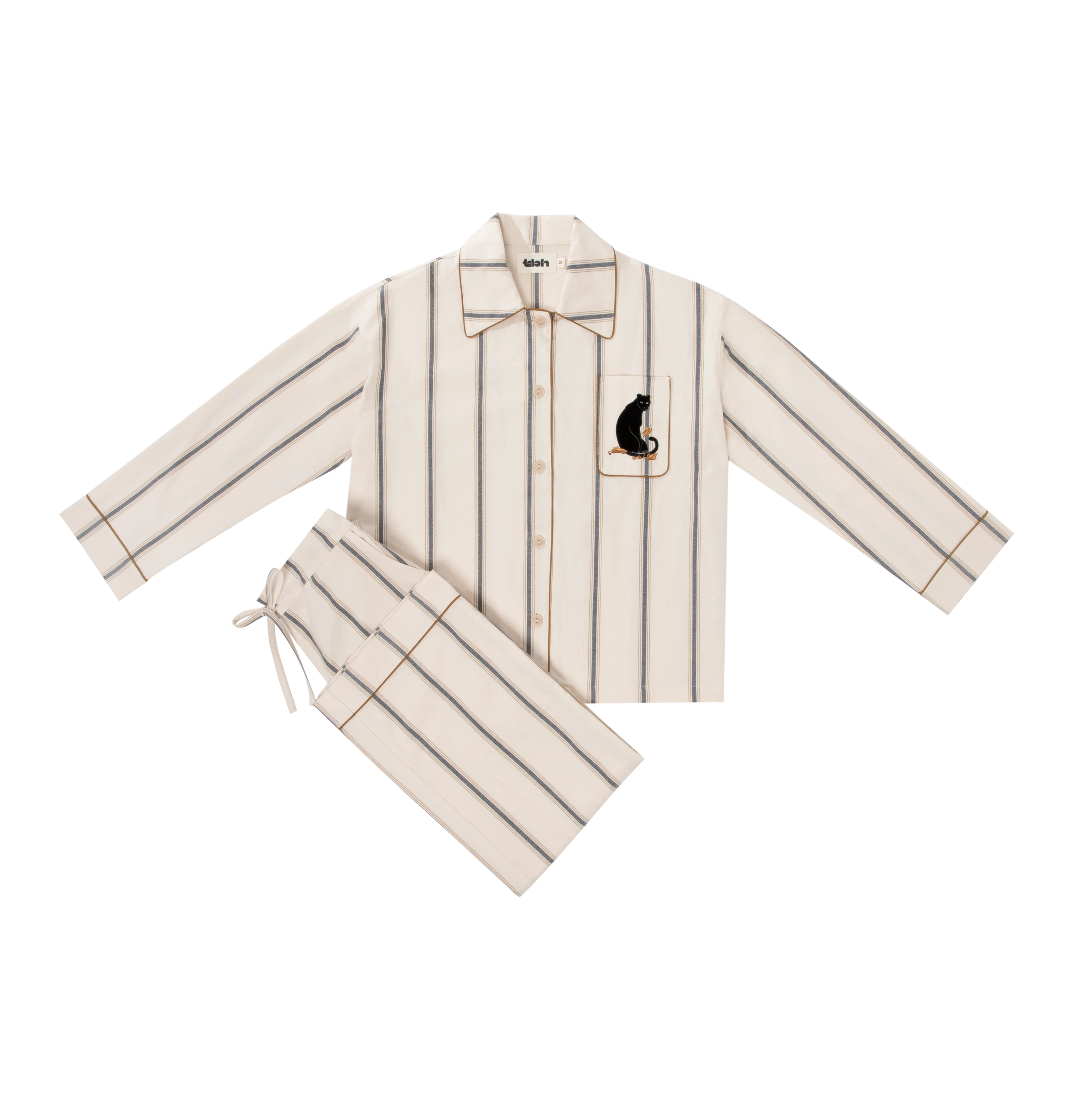 “Urban Jungle” Thickened Cotton Flannel Loungewear Set Beige and Camel Stripes