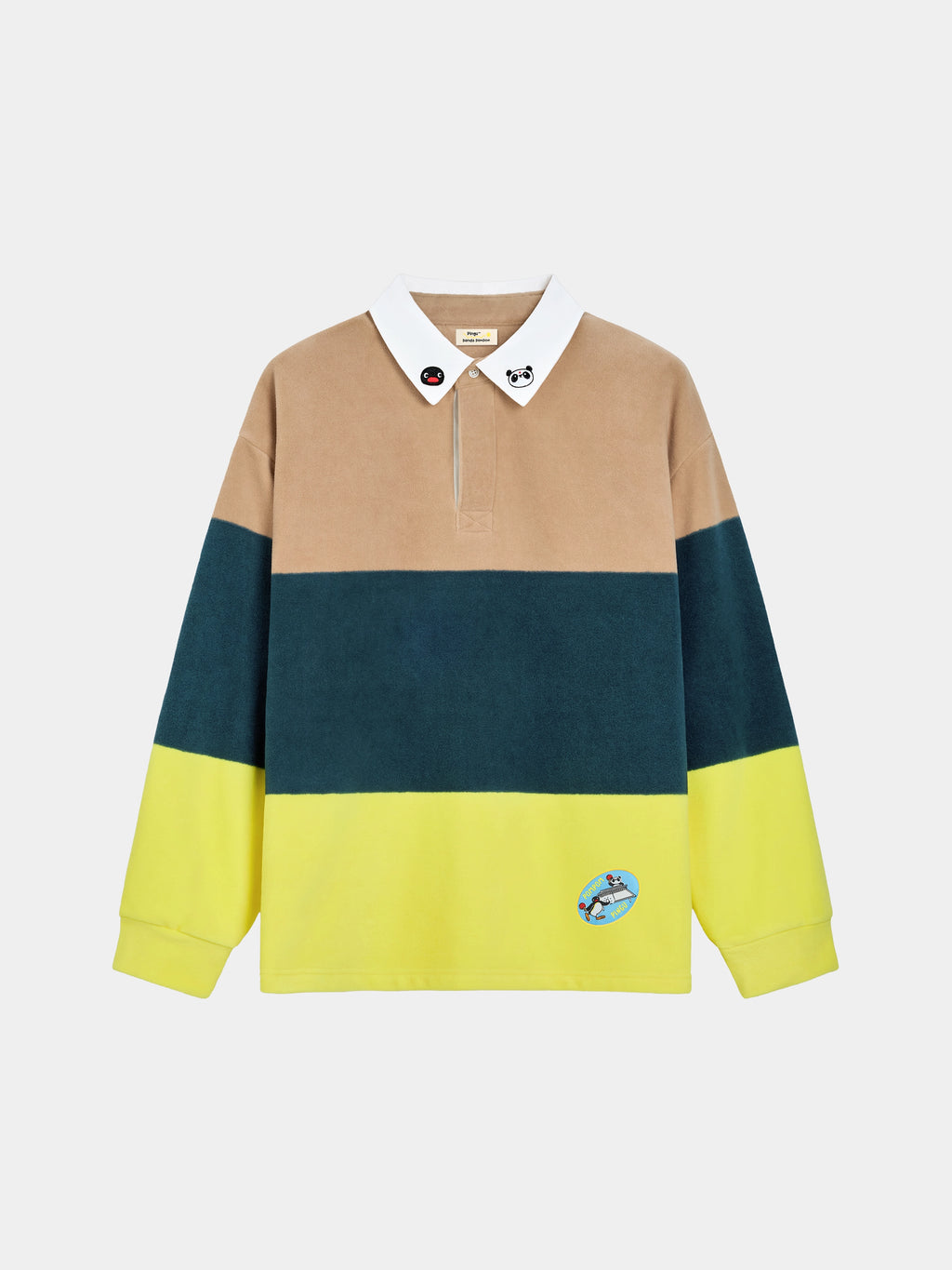 ชุดลำลองเสื้อโปโลผ้าฟลีซ PIN!POM! - แขนยาว - ลายทางสีเหลืองและน้ำตาล