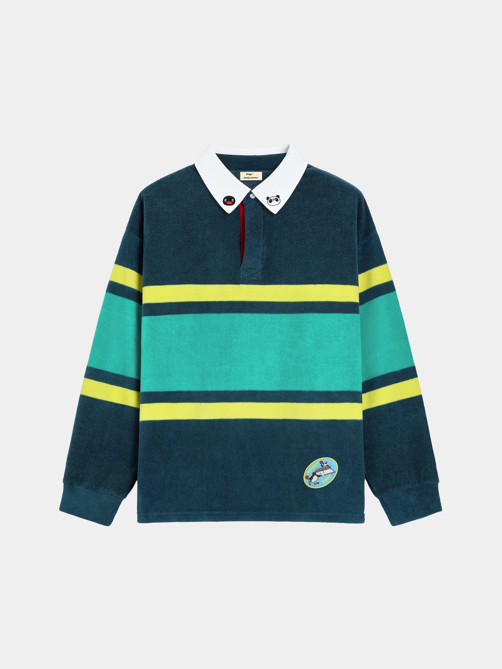 PIN!POM! Fleece Polo Loungewear Set-Long Sleeve & Shorts-Yellow & Green Stripes