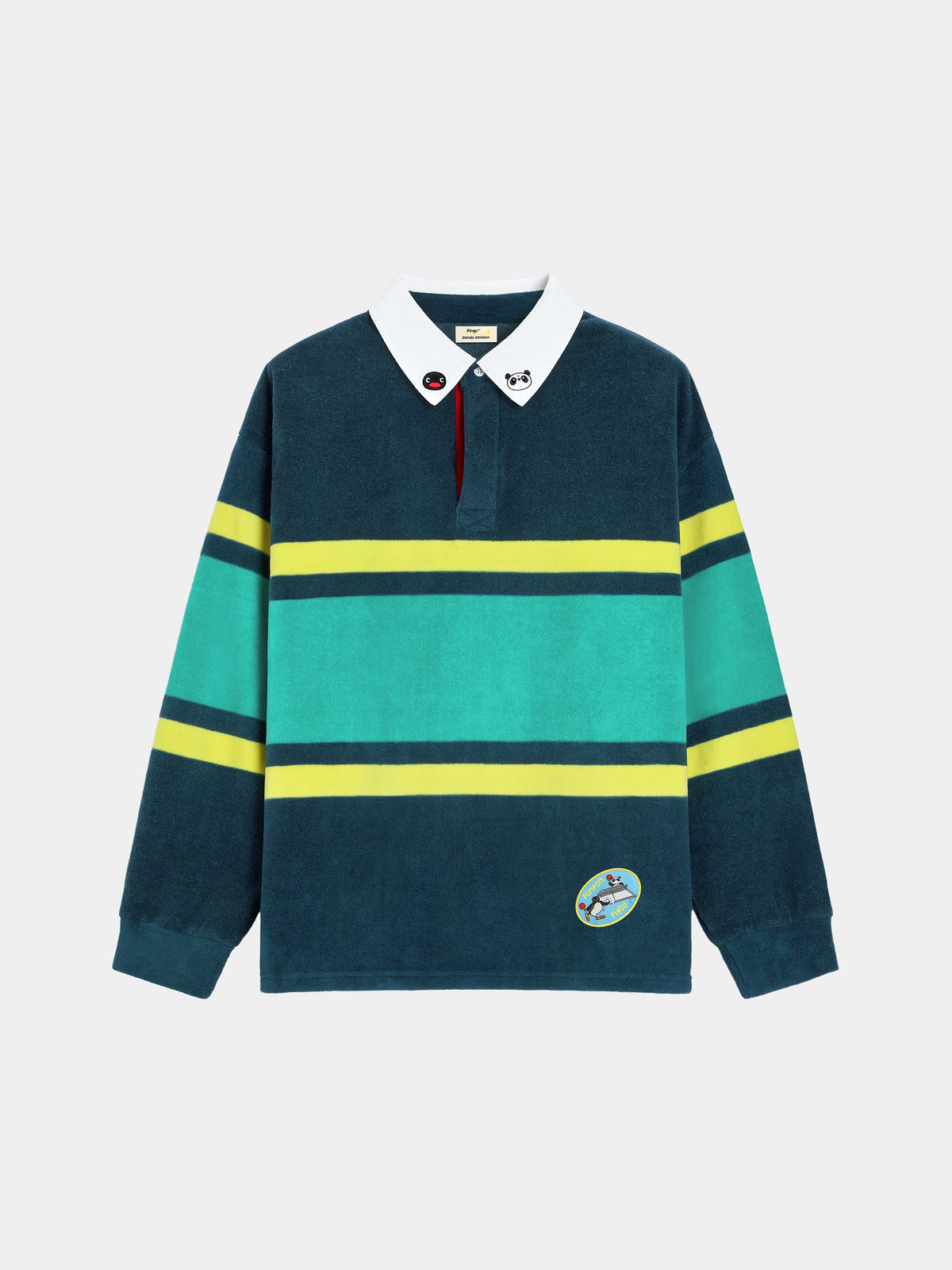 PIN!POM! Fleece Polo Loungewear Set-Long Sleeve & Shorts-Yellow & Green Stripes