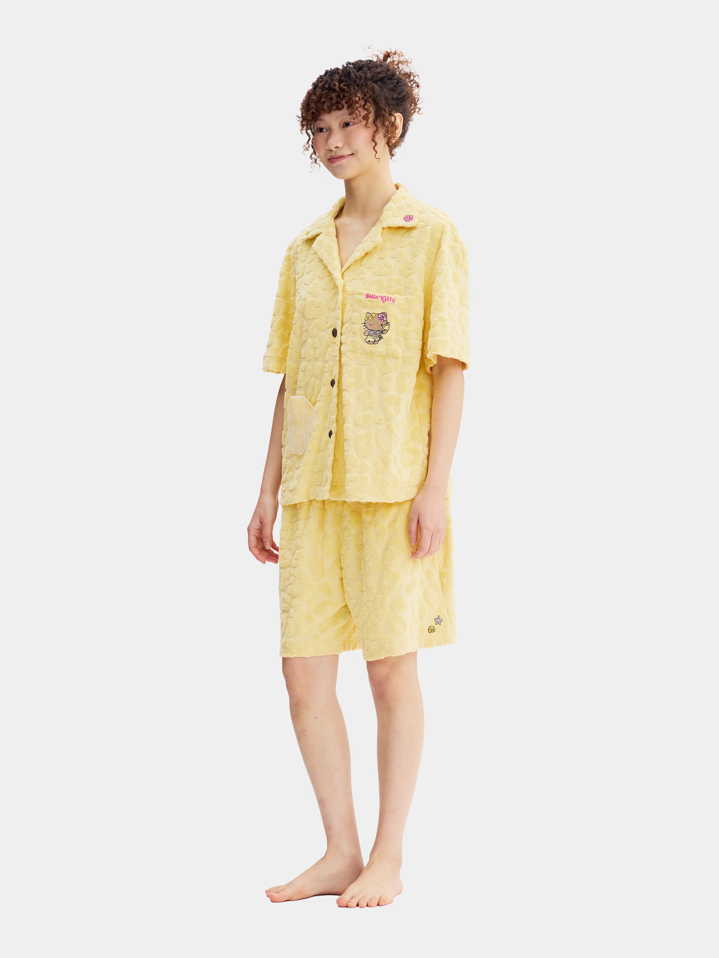 "Hello Kitty" Terry Loungewear Set Short Sleeve & Shorts – Sunbeam Leopard