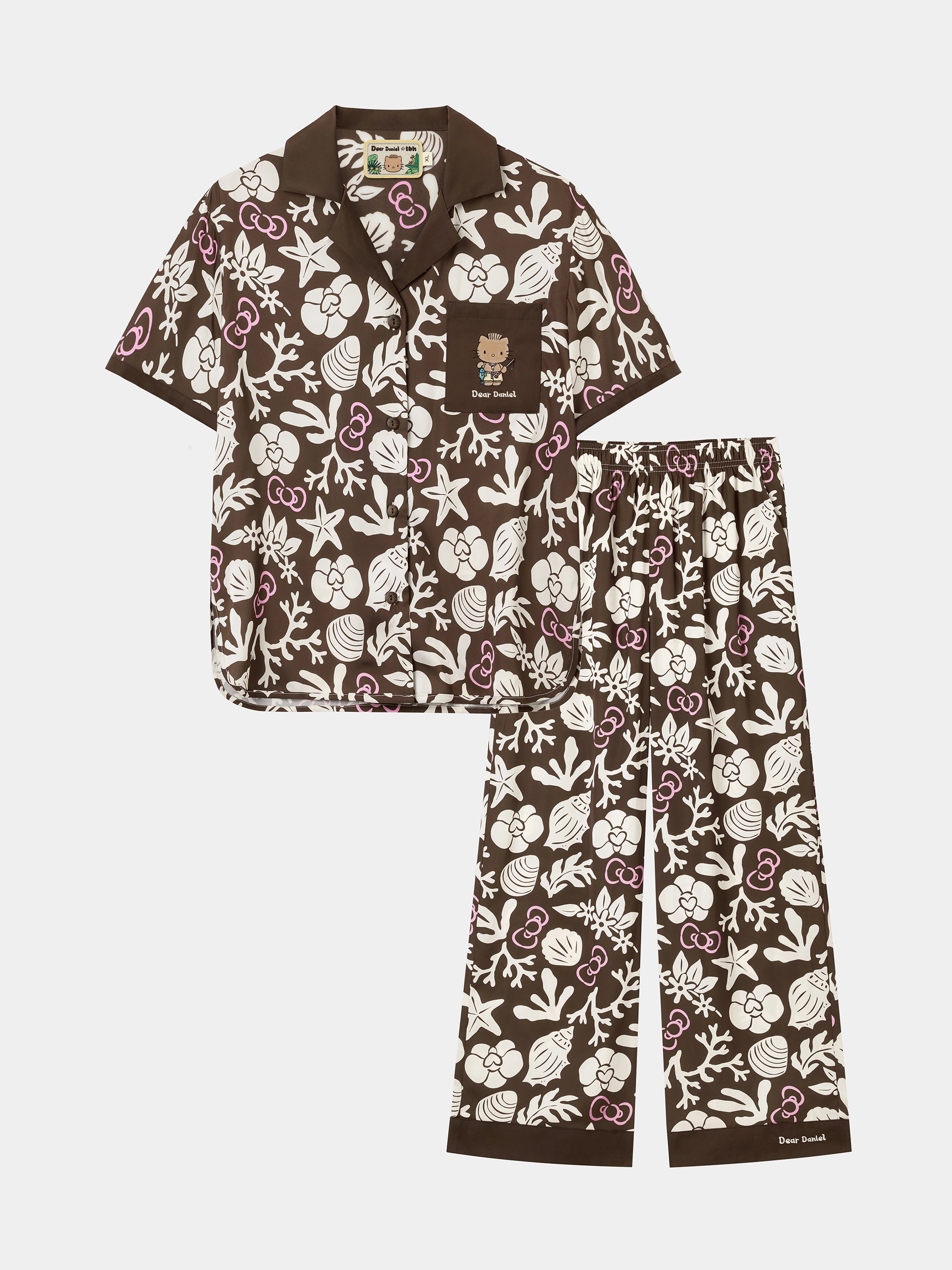 "Dear Daniel" Satin Loungewear Set Short Sleeve – Coconut Brown