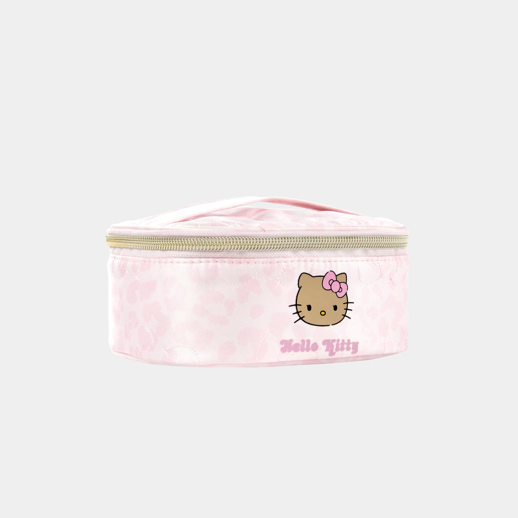 "Hello Kitty" Small Hello Kitty Quilted Travel Cosmetic Bag – Pink Leopard