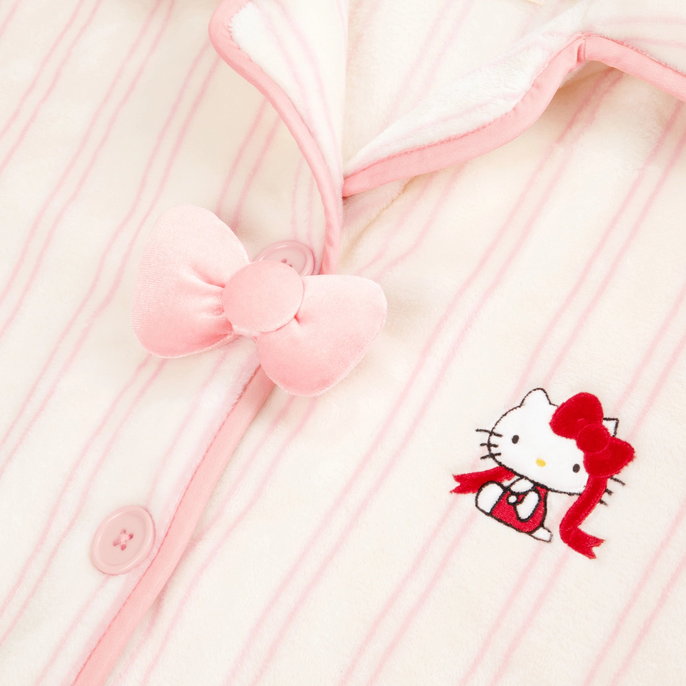 "Hello Kitty" Flannel Loungewear Set Cream Stripes