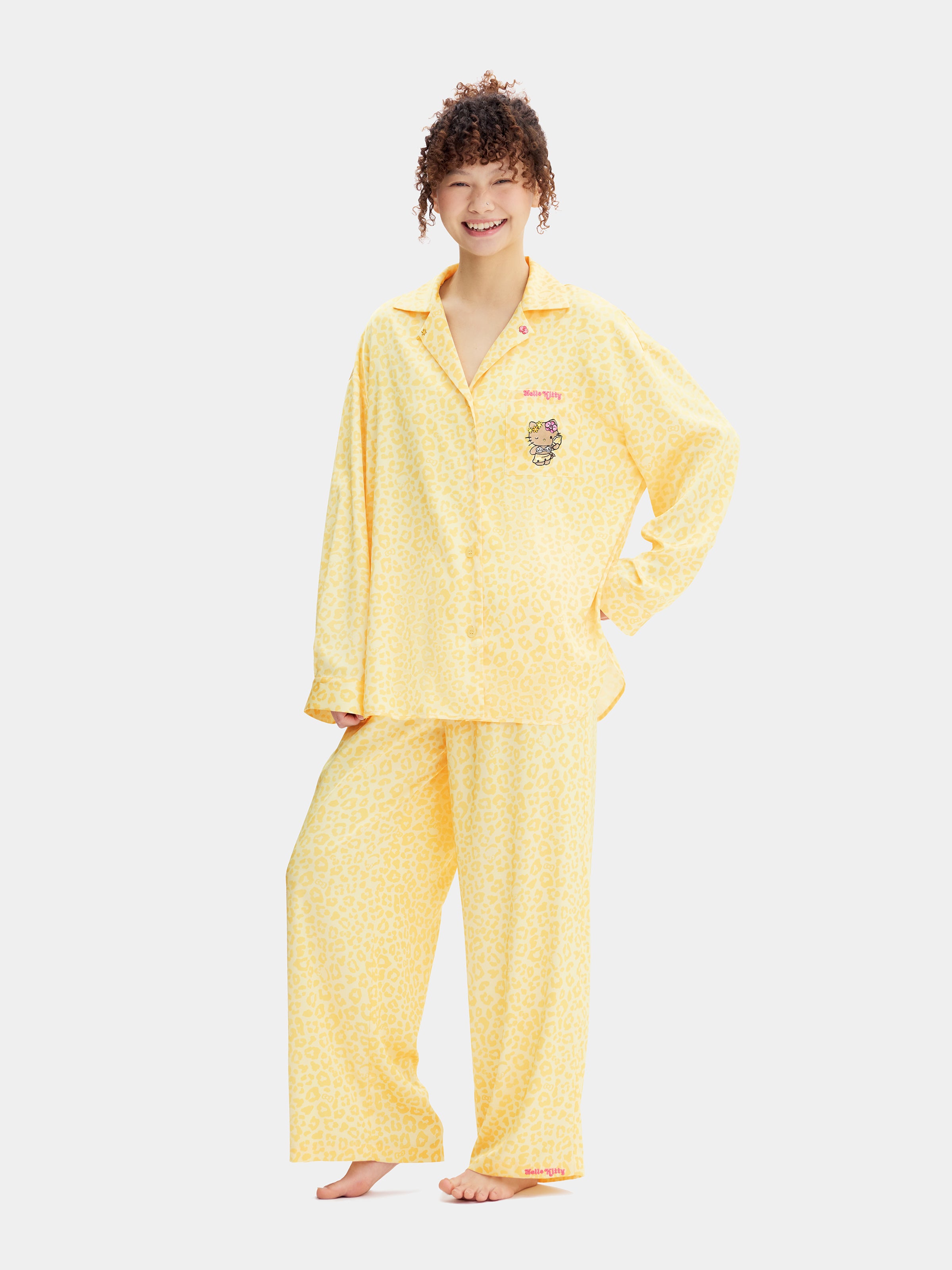 "Hello Kitty" Satin Loungewear Set Long Sleeve – Sunbeam Leopard