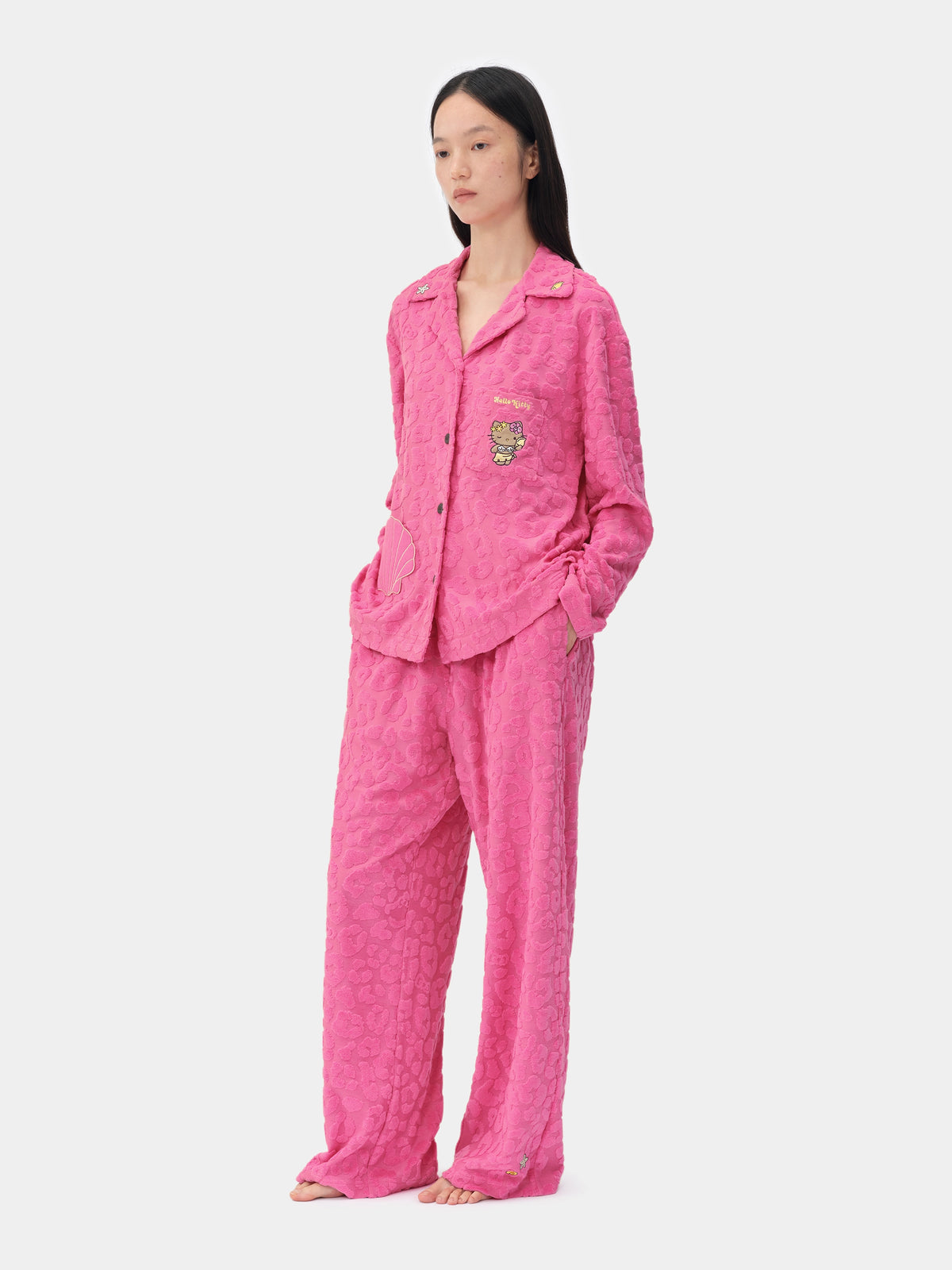 "Hello Kitty" Terry Loungewear Set Long Sleeve – Hot Pink Leopard
