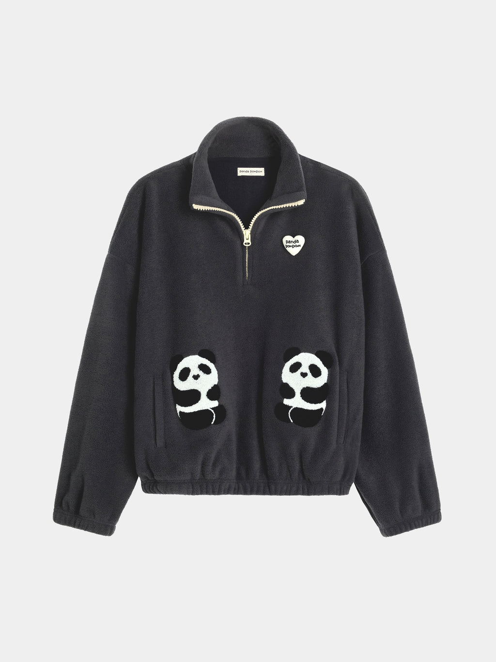 "panda pompom" Polar Fleece Pullover Loungewear Set Long Sleeve – Ink Black