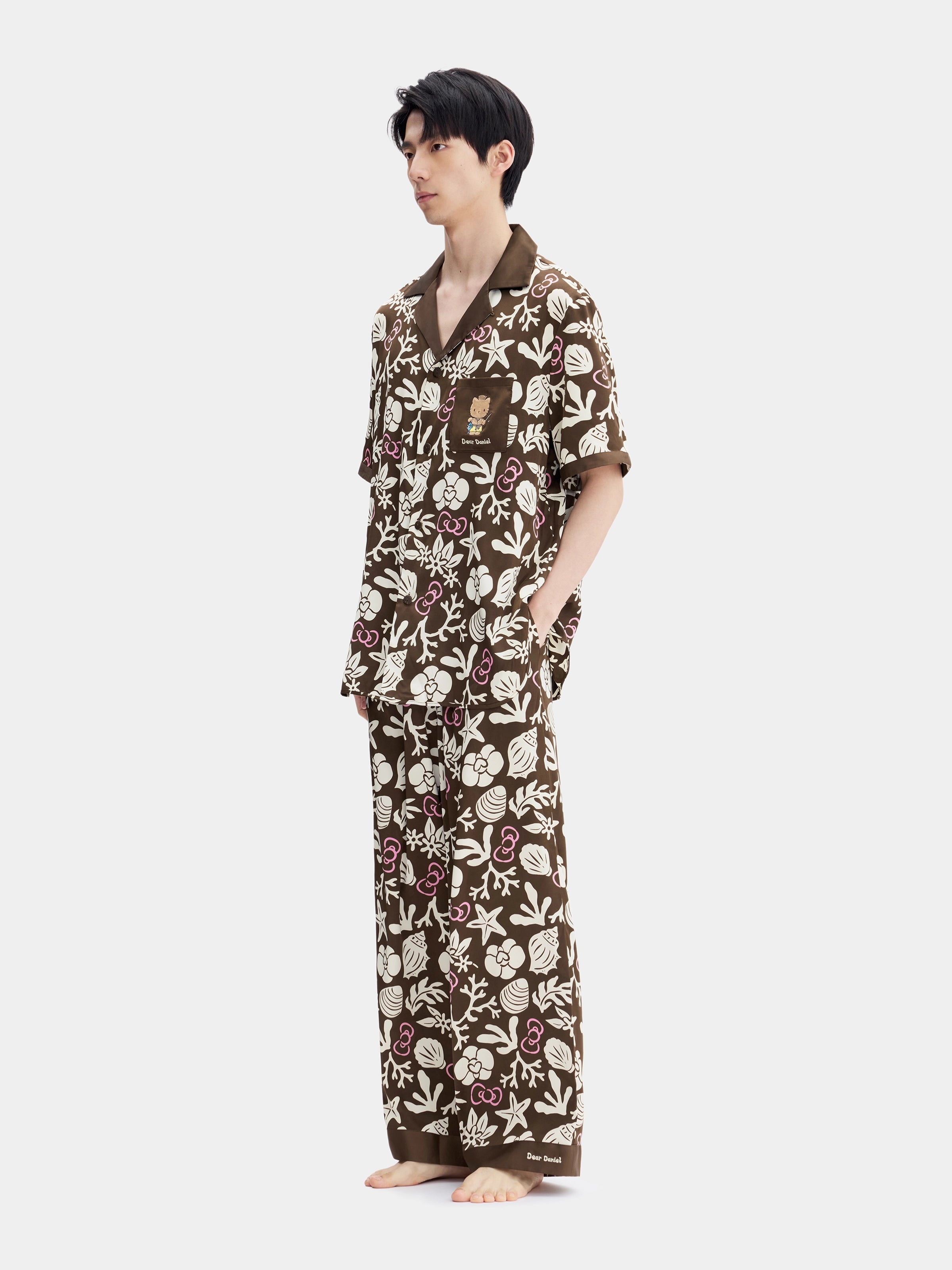 "Dear Daniel" Satin Loungewear Set Short Sleeve – Coconut Brown