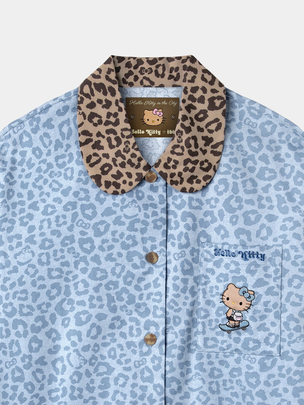 "Hello Kitty" Tencel Cotton Blend Loungewear Set – Denim Leopard